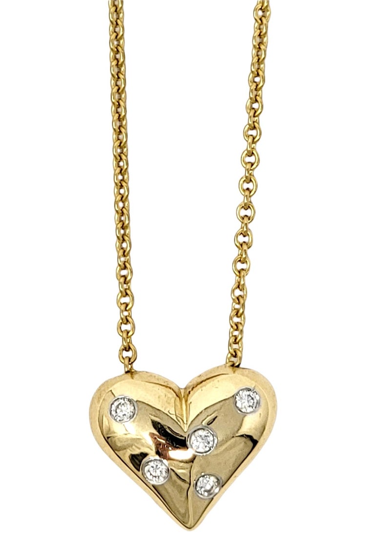 Tiffany and Co. Diamond Etoile Heart Shaped Pendant Necklace 18 Karat