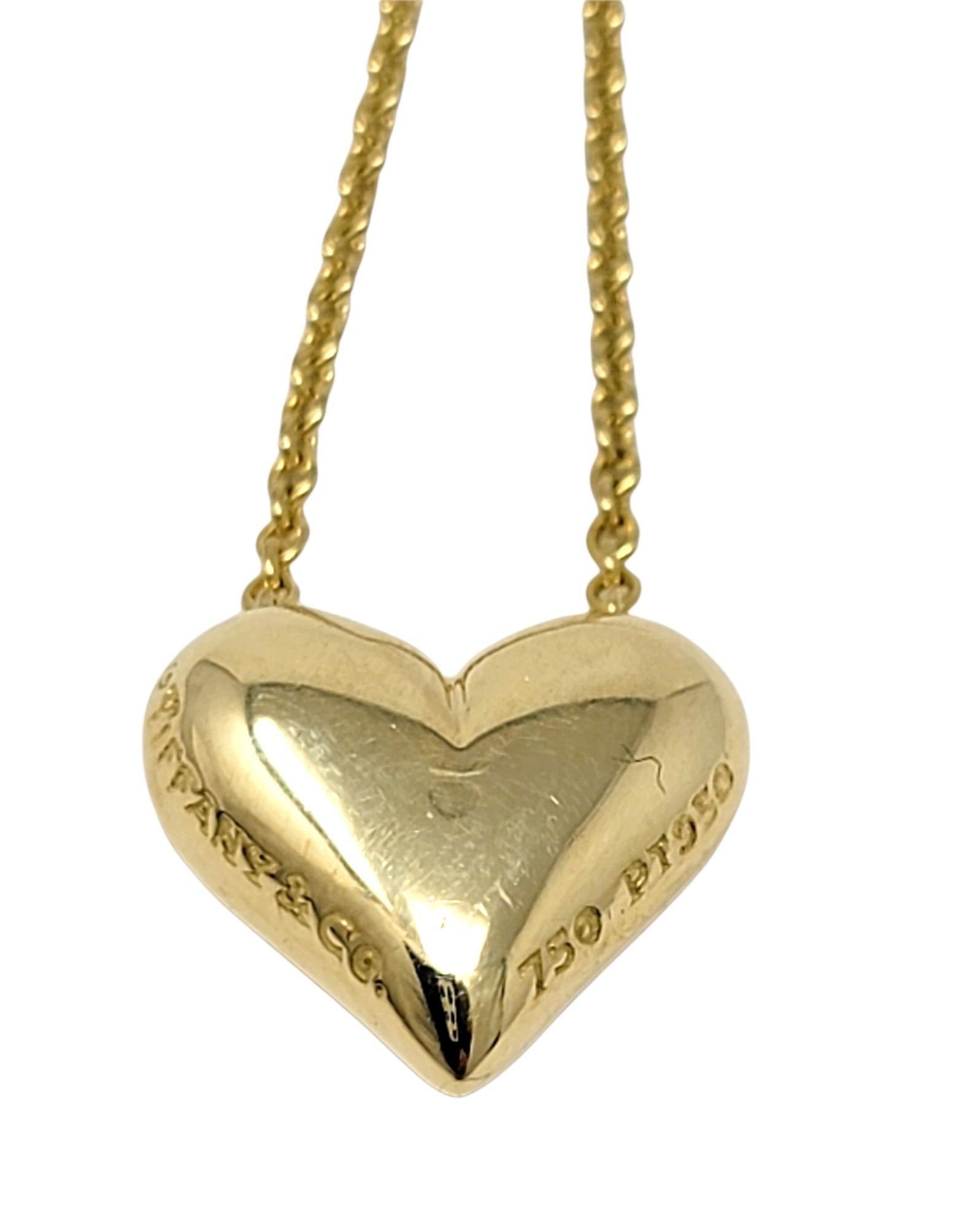 Round Cut Tiffany & Co. Diamond Etoile Heart Shaped Pendant Necklace 18 Karat Yellow Gold