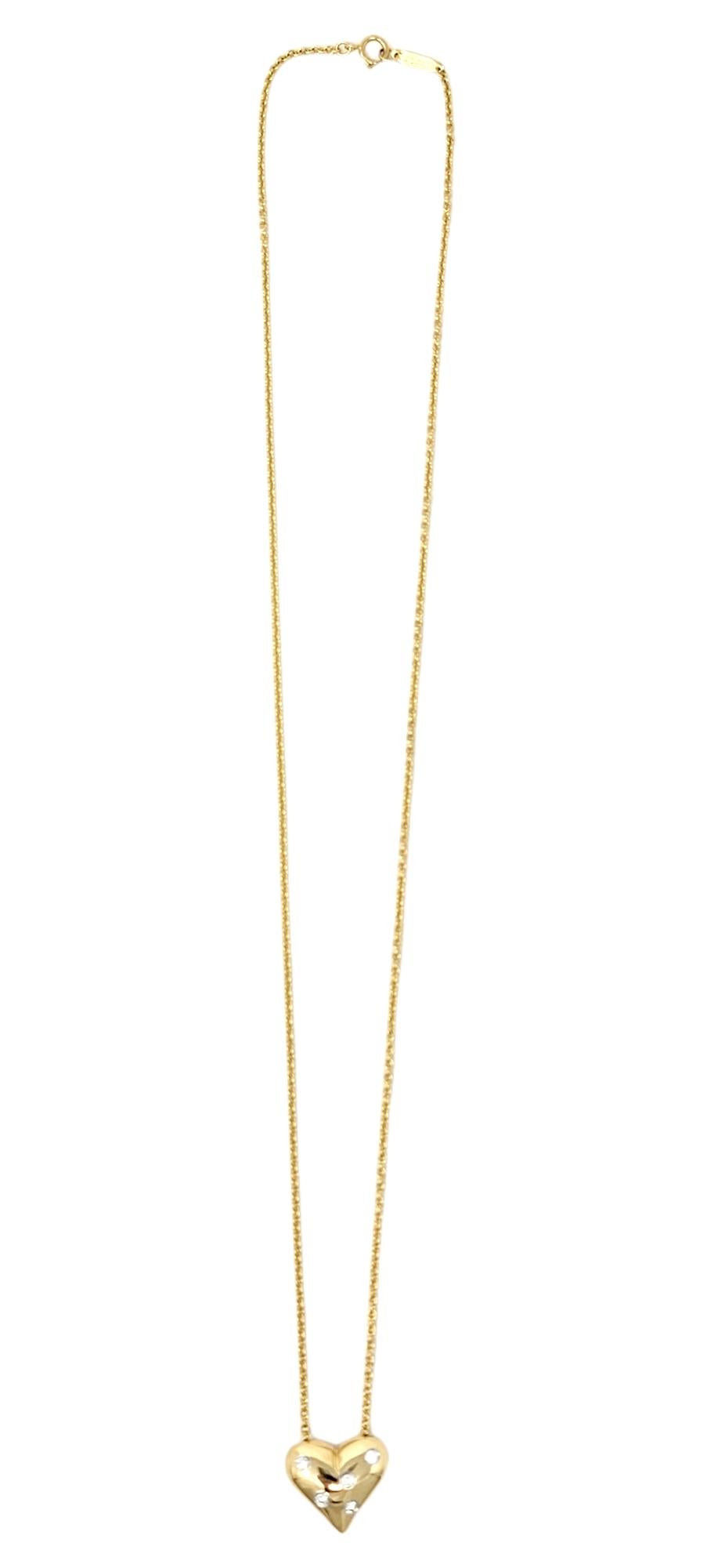 Women's Tiffany & Co. Diamond Etoile Heart Shaped Pendant Necklace 18 Karat Yellow Gold
