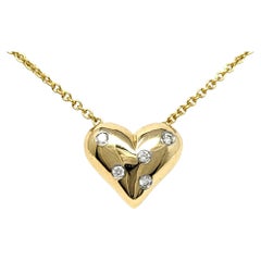 Tiffany & Co. Diamond Etoile Heart Shaped Pendant Necklace 18 Karat Yellow Gold