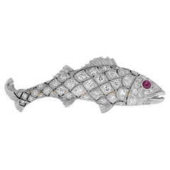 Tiffany & Co. Diamond Fish Brooch, 1.30 Carats