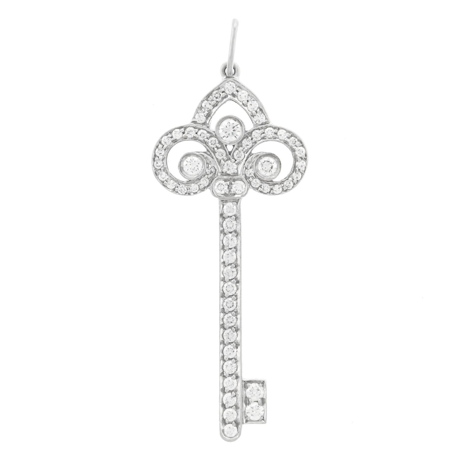 Women's or Men's Tiffany & Co. Diamond Fleur-de-lis Platinum Key Pendant