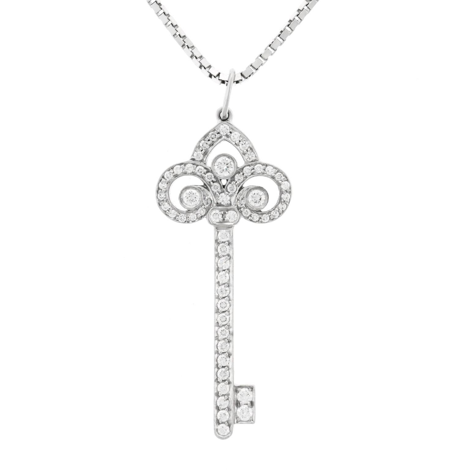 Tiffany & Co. Diamond Fleur-de-lis Platinum Key Pendant 1