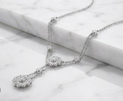 Tiffany & Co. Diamond Floral Double Drop Pendant Necklace in Platinum