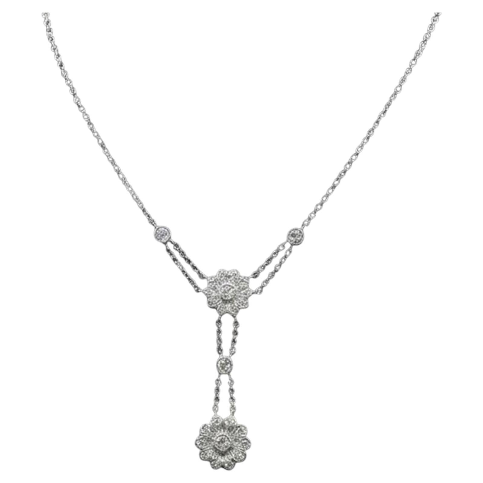 Tiffany & Co. Diamond Floral Double Drop Pendant Necklace in Platinum For Sale