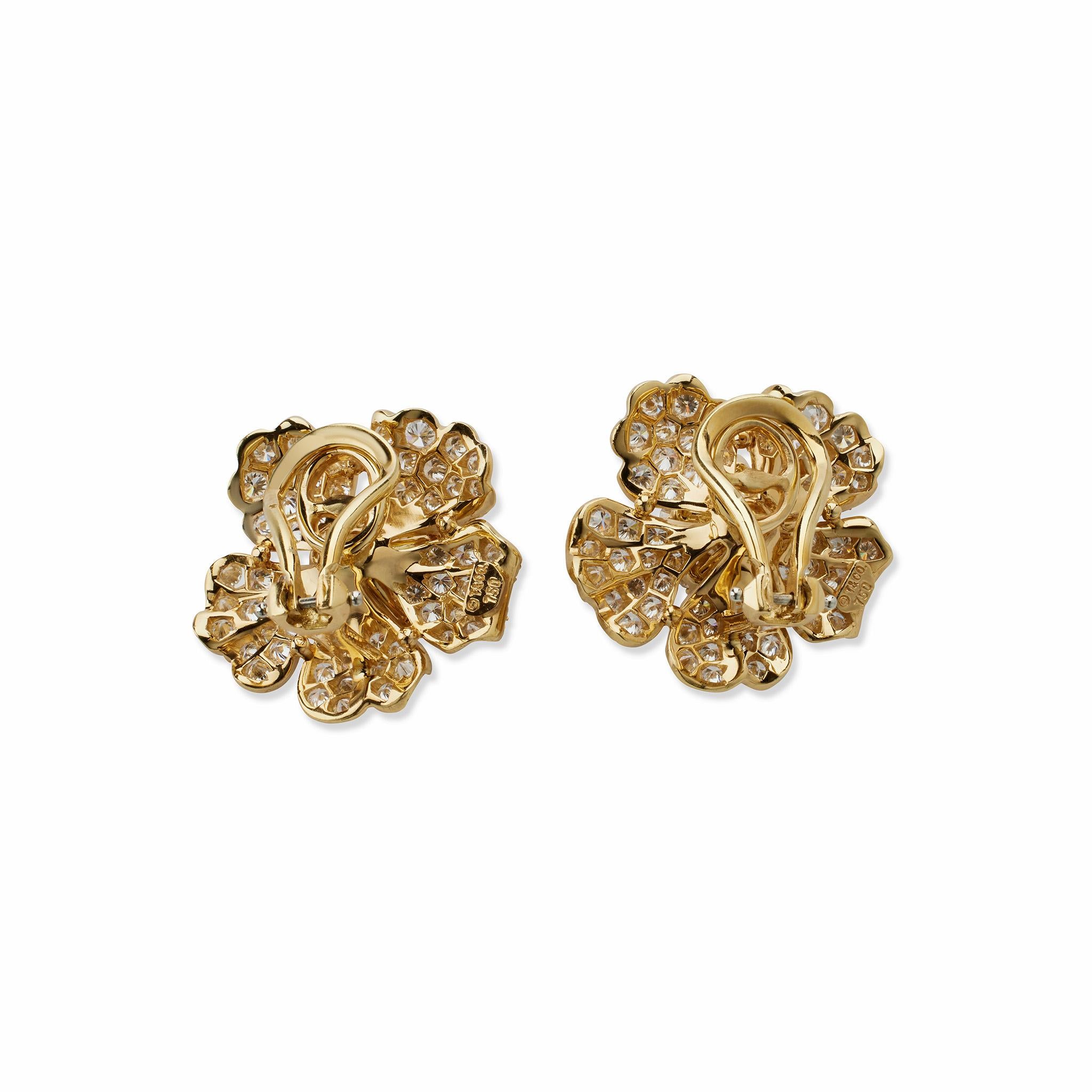 Brilliant Cut Tiffany & Co. Diamond Flower Blossom Clip Earrings For Sale