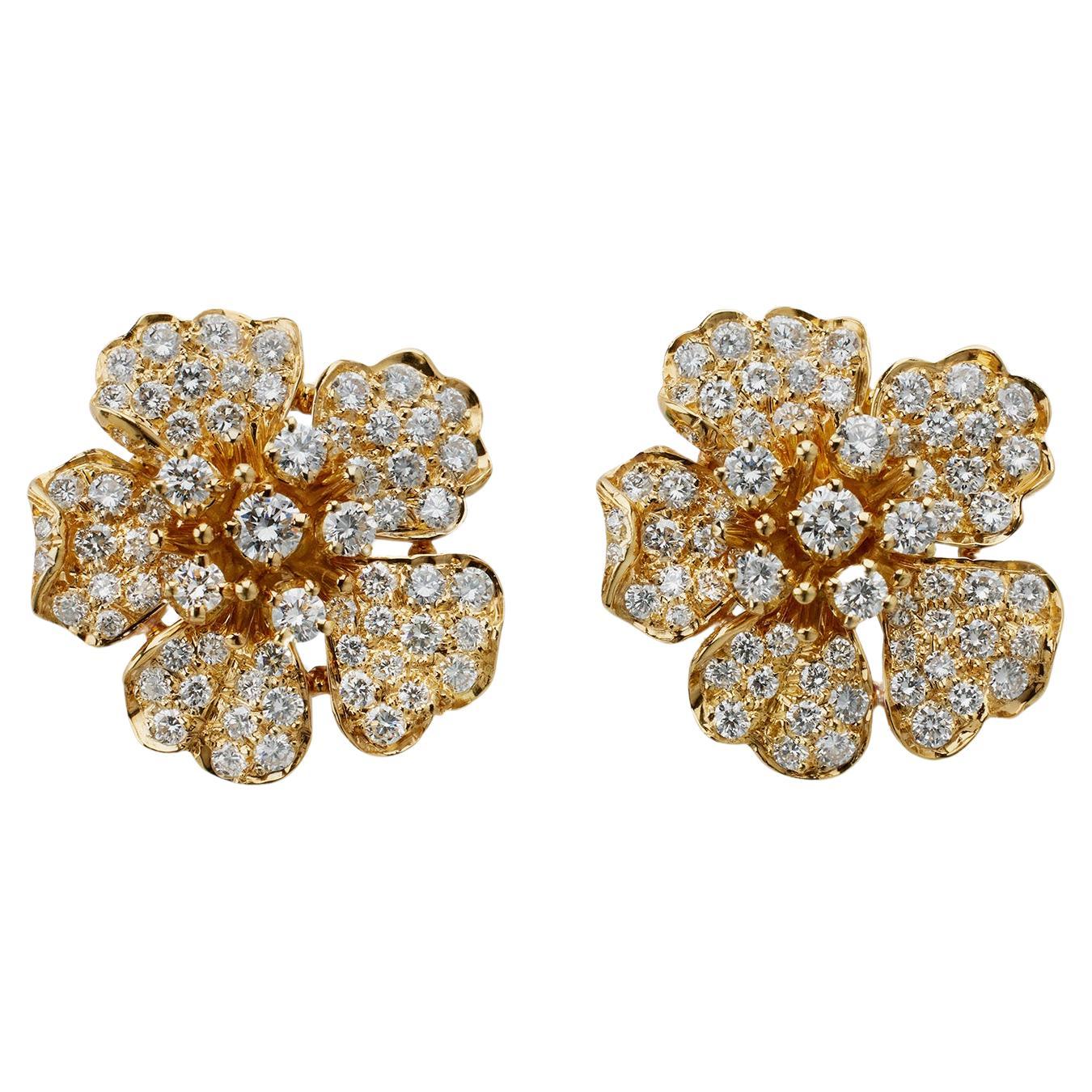 Tiffany & Co. Diamond Flower Blossom Clip Earrings
