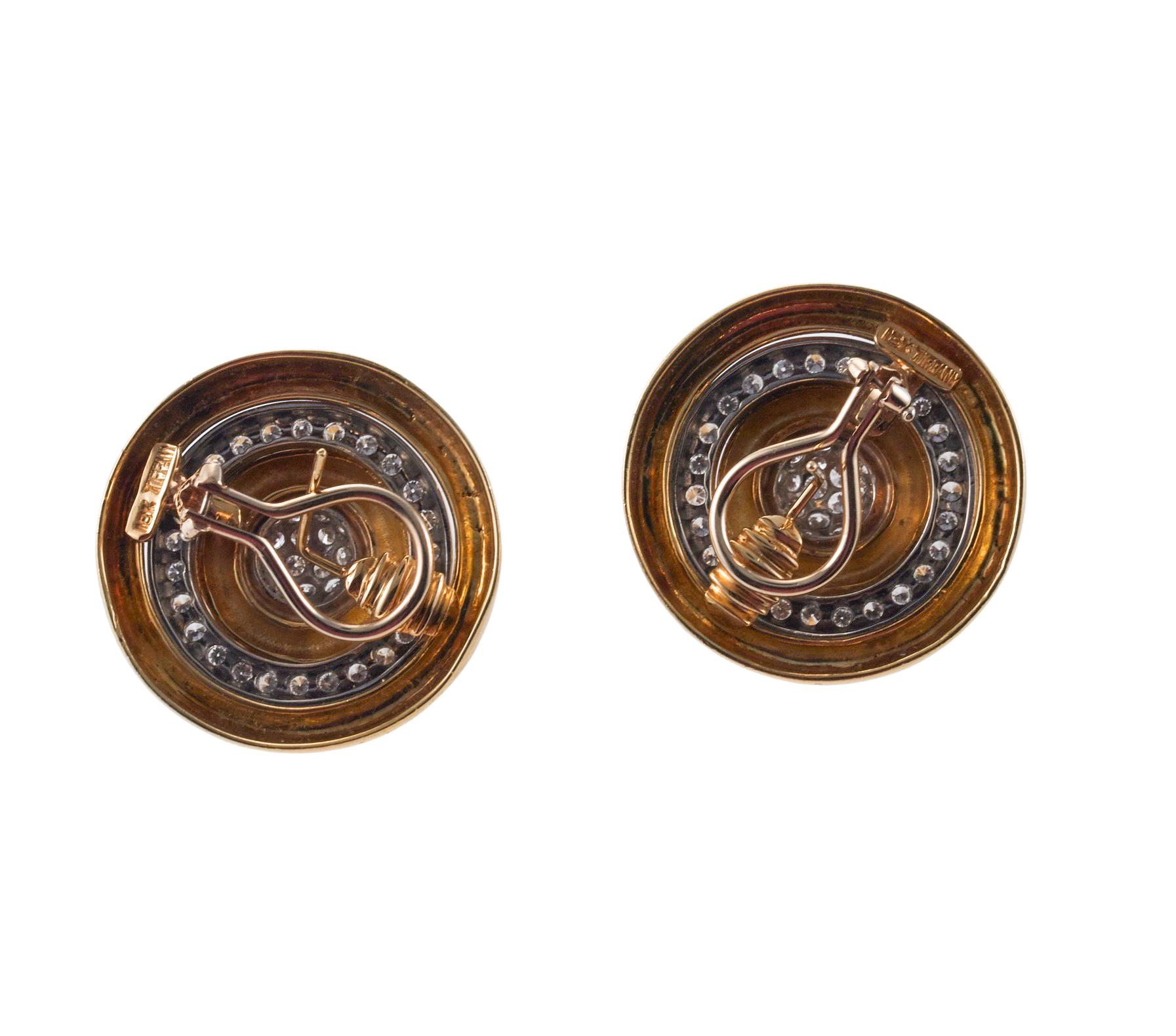 Tiffany & Co Diamond Gold Button Earirngs In Excellent Condition For Sale In New York, NY