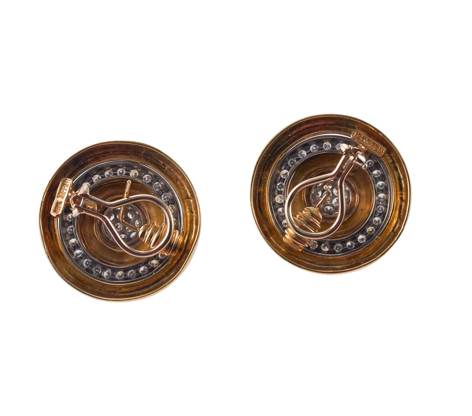 Tiffany & Co Diamond Gold Button Earirngs In Excellent Condition In New York, NY