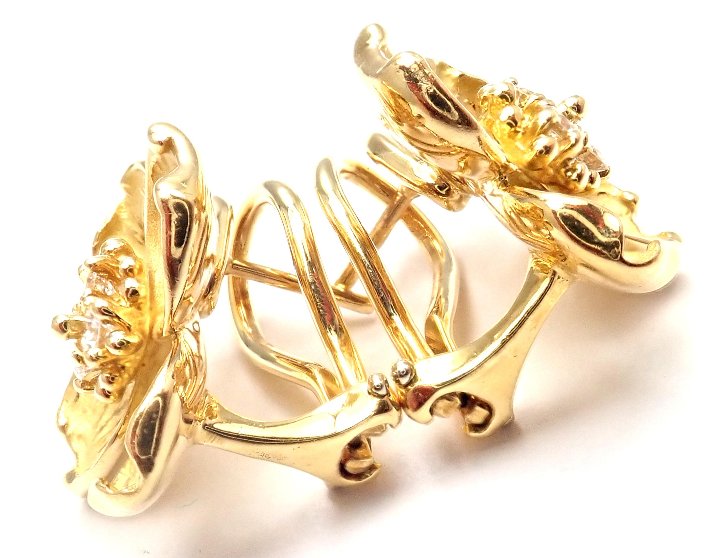 Brilliant Cut Tiffany & Co. Diamond Gold Dogwood Flower Drop Earrings