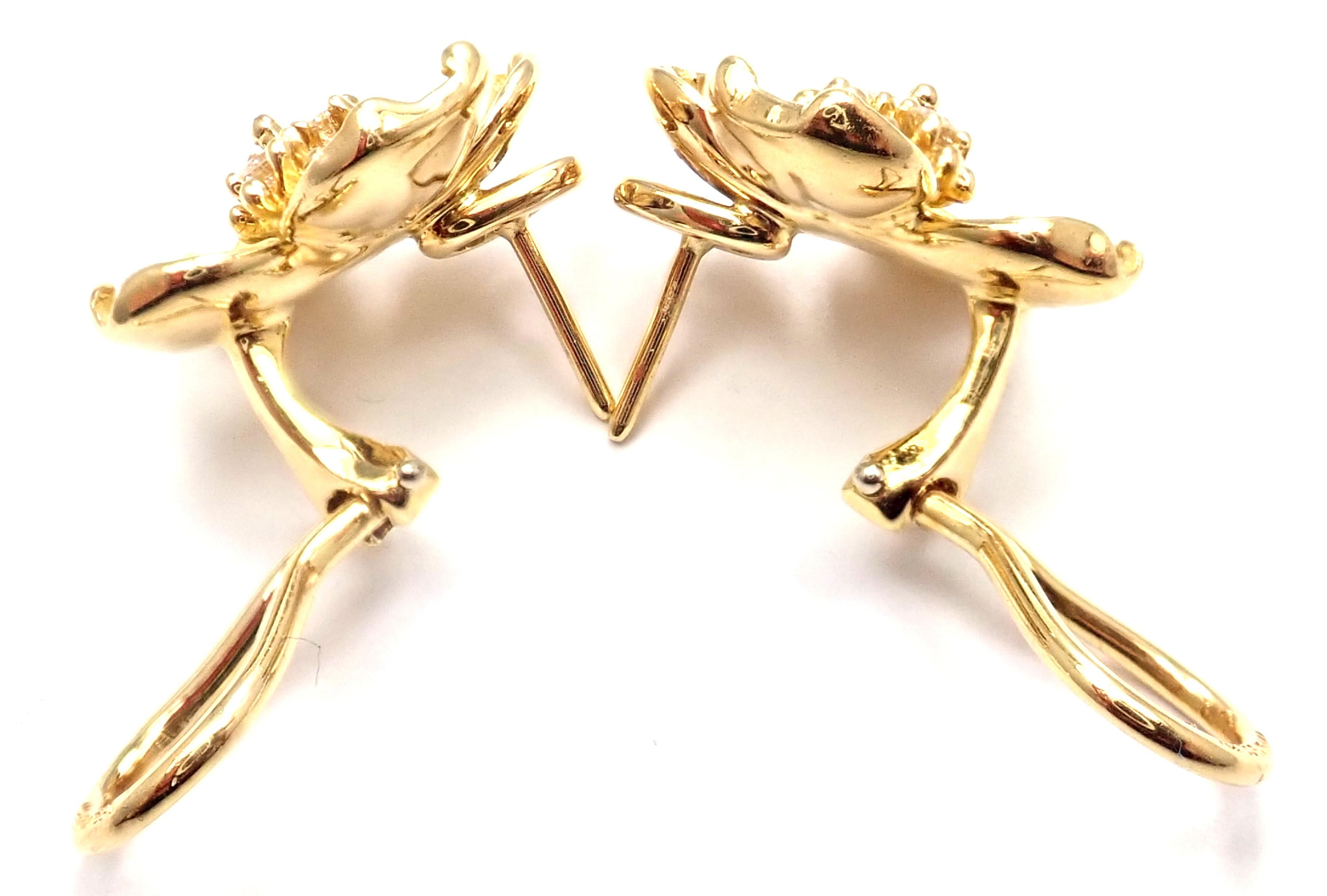 Tiffany & Co. Diamond Gold Dogwood Flower Drop Earrings In Excellent Condition In Holland, PA