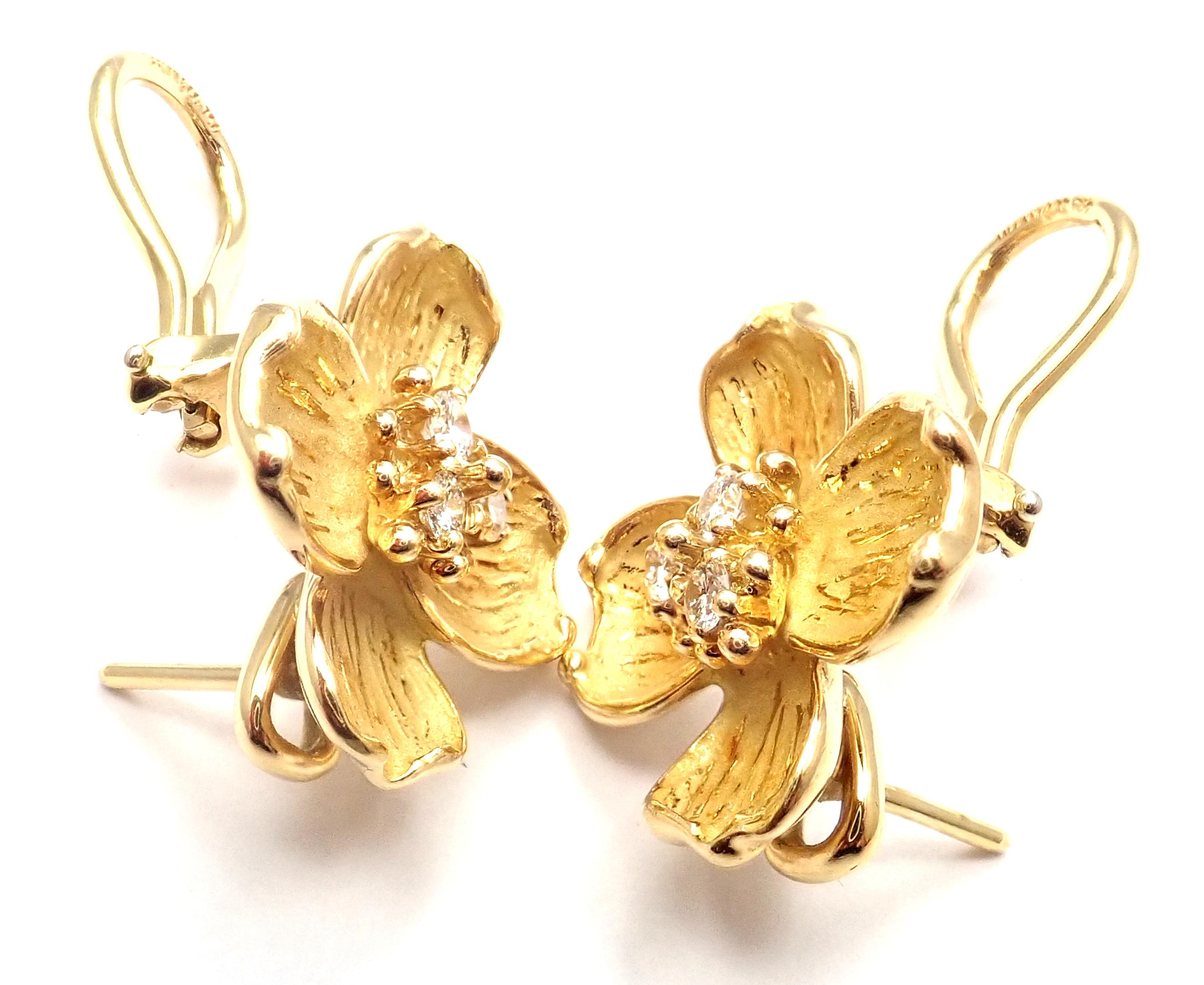 Women's or Men's Tiffany & Co. Diamond Gold Dogwood Flower Drop Earrings