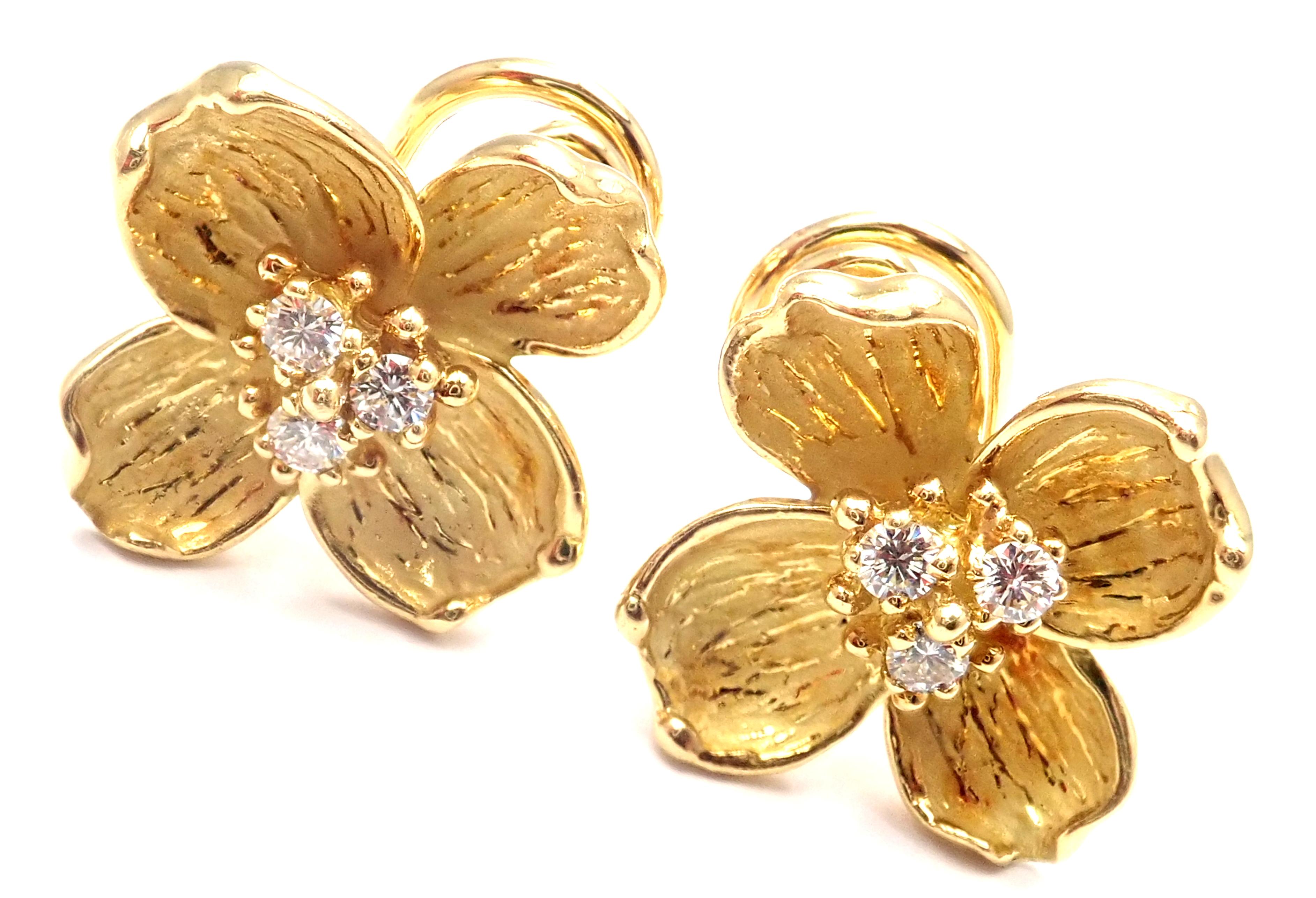 Tiffany & Co. Diamond Gold Dogwood Flower Drop Earrings 1