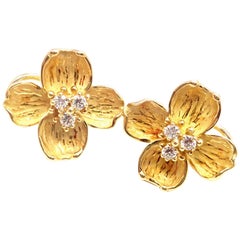 Vintage Tiffany & Co. Diamond Gold Dogwood Flower Drop Earrings