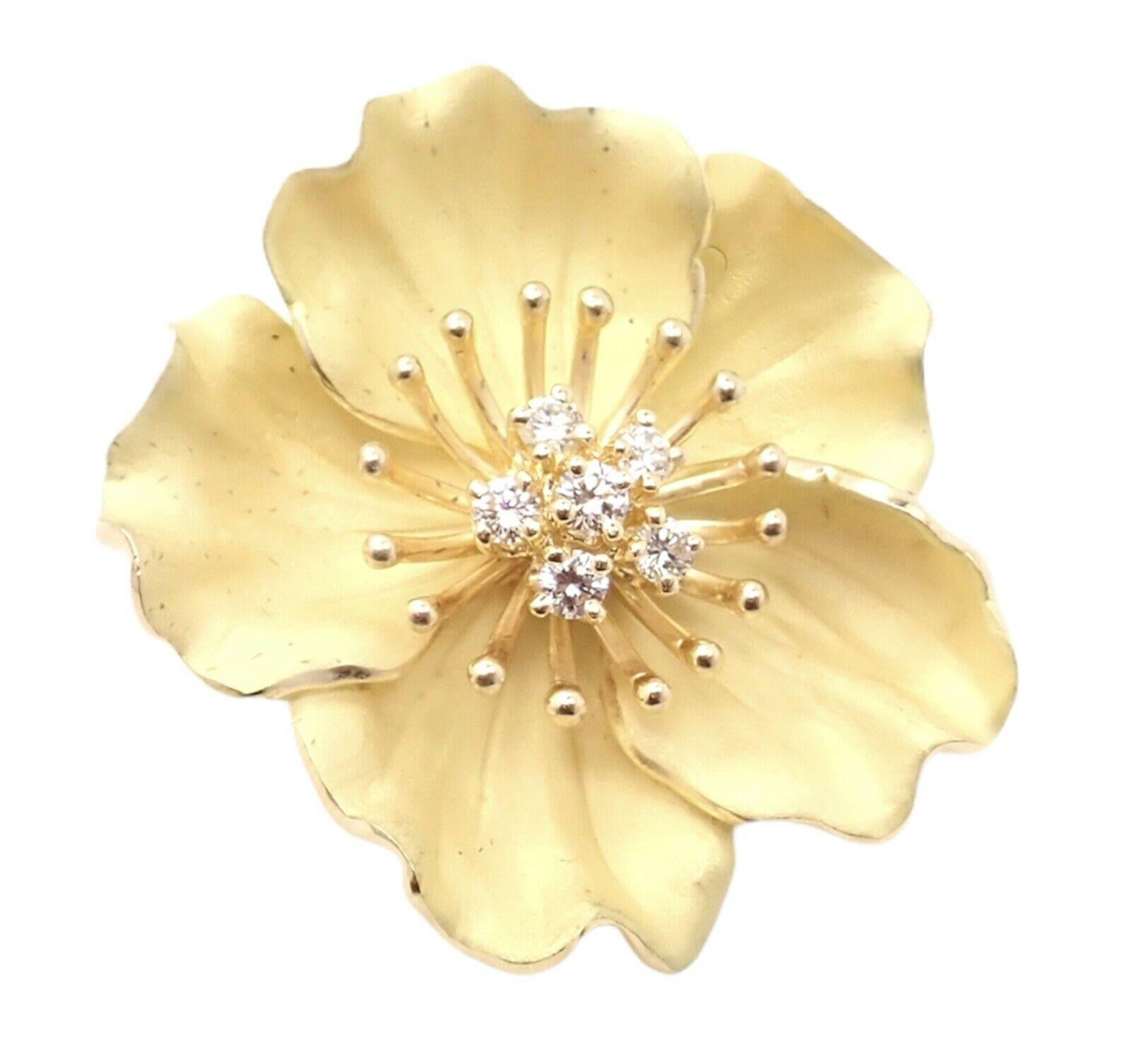 Brilliant Cut Tiffany & Co Diamond Gold Dogwood Flower Pin Brooch