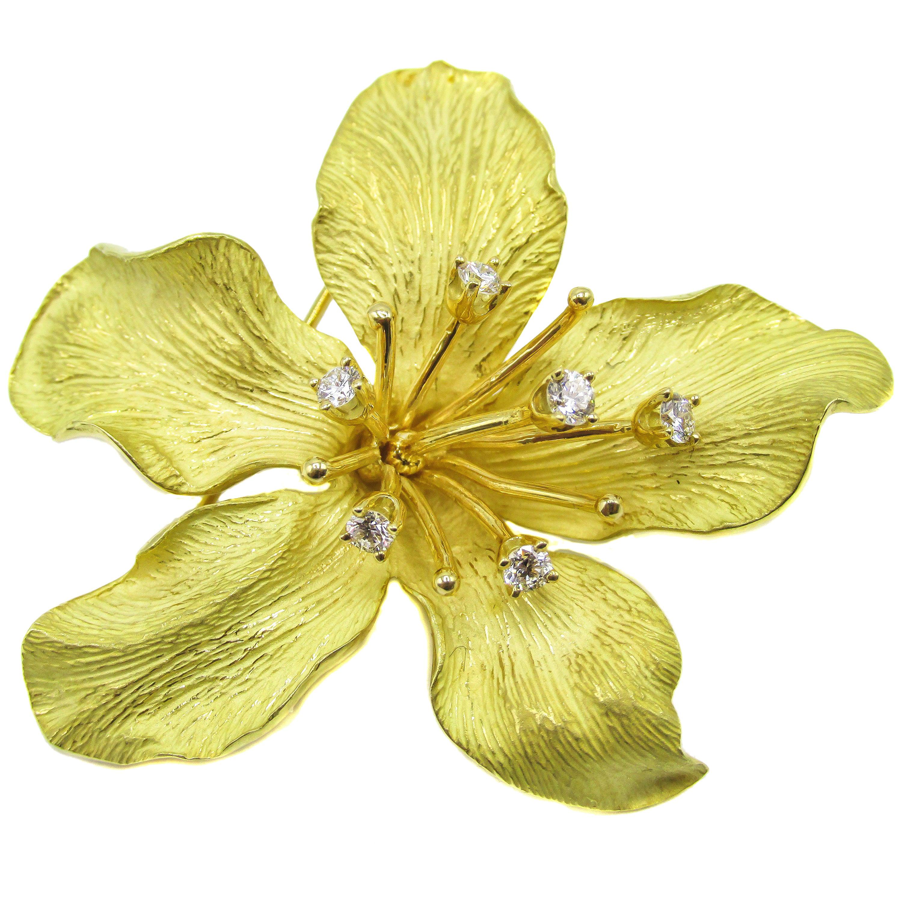 Tiffany & Co. Diamond Gold Flower Brooch