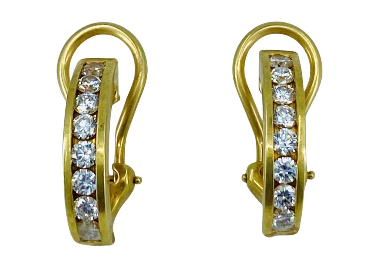 Round Cut Tiffany & Co. Diamond Gold Hoop Earrings