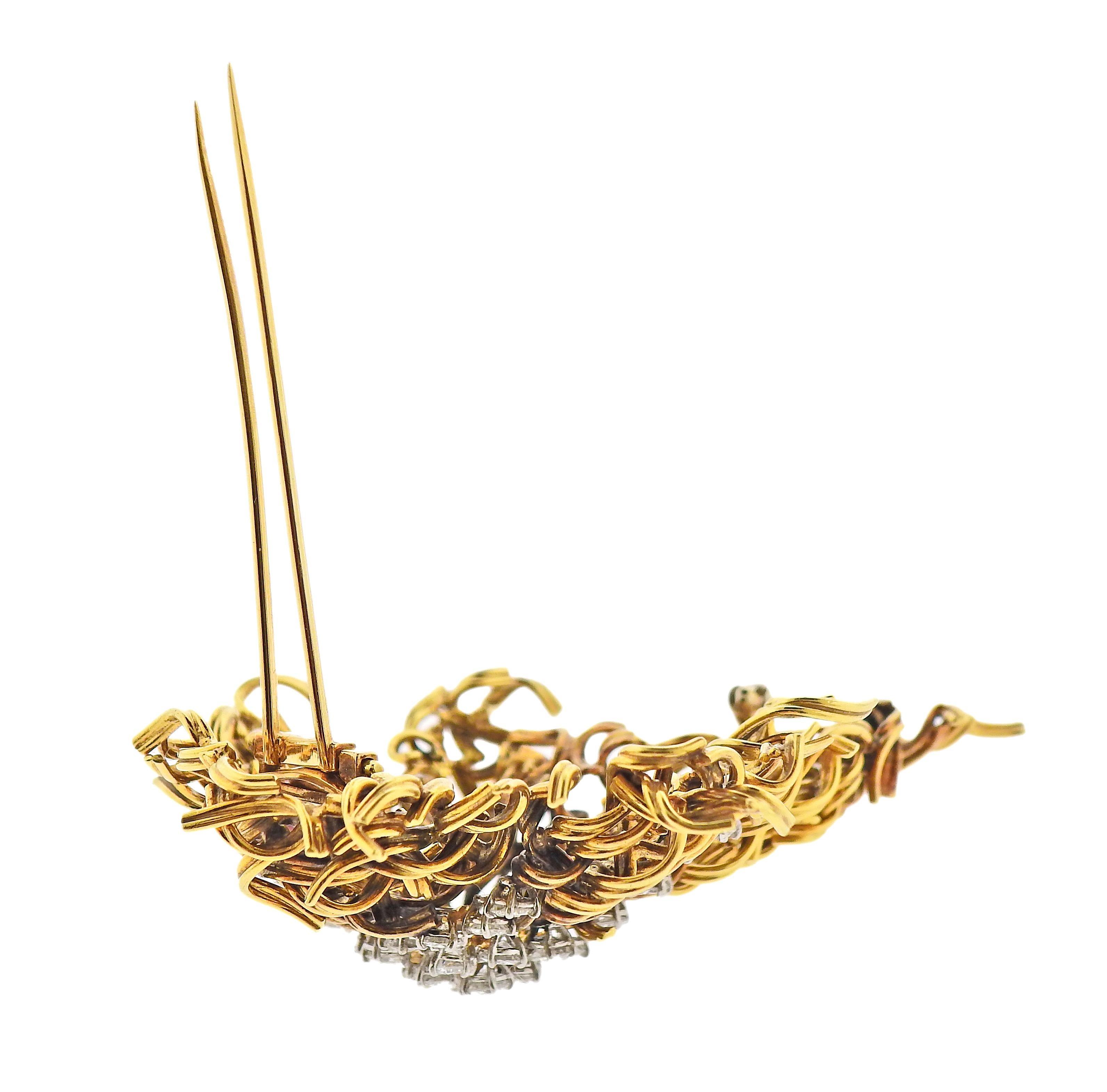 Tiffany & Co. Pendentif broche large en or avec diamants Excellent état - En vente à New York, NY