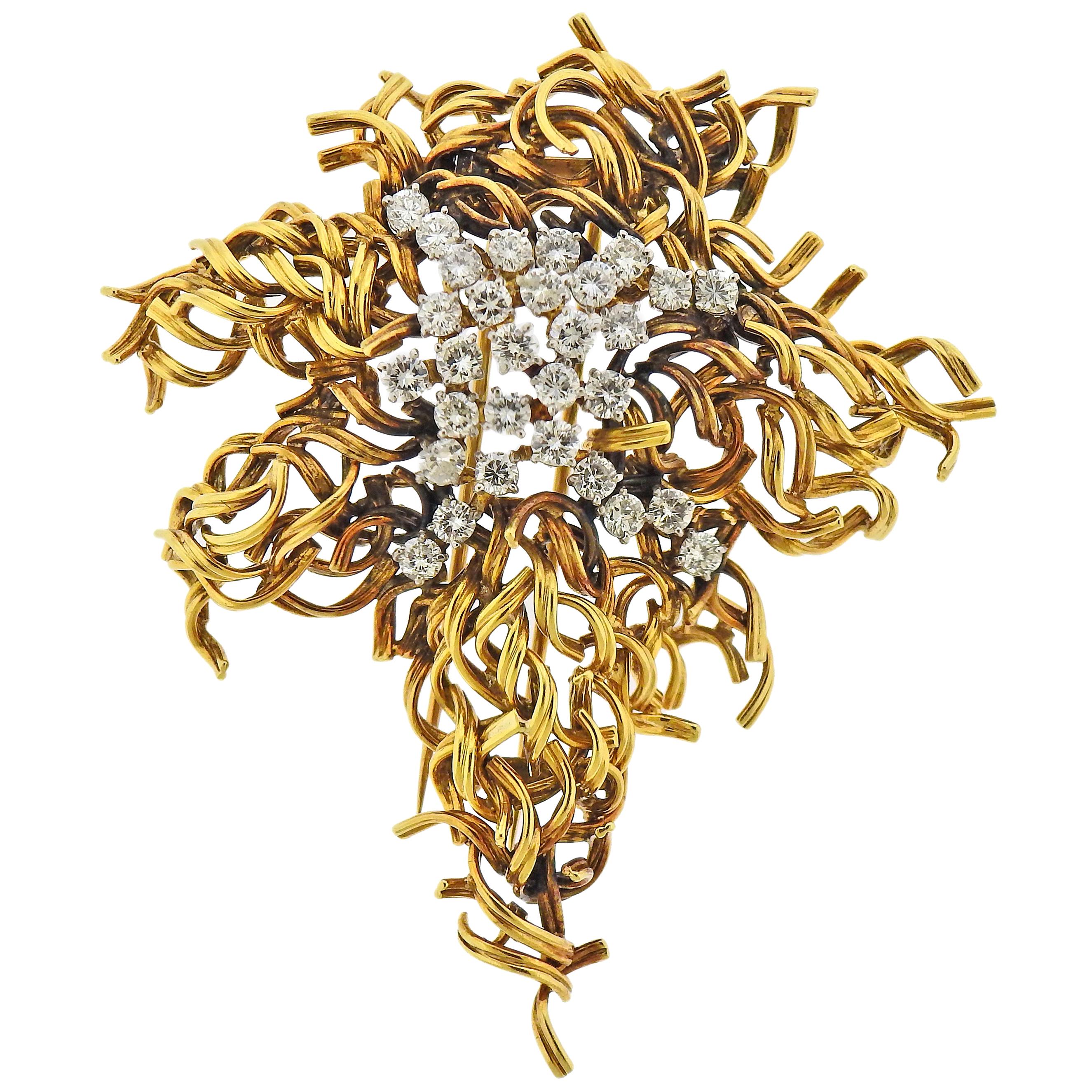 Tiffany & Co. Diamond Gold Large Brooch Pendant