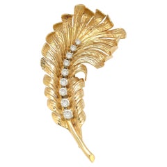 Retro Tiffany & Co Diamond & Gold Leaf Brooch