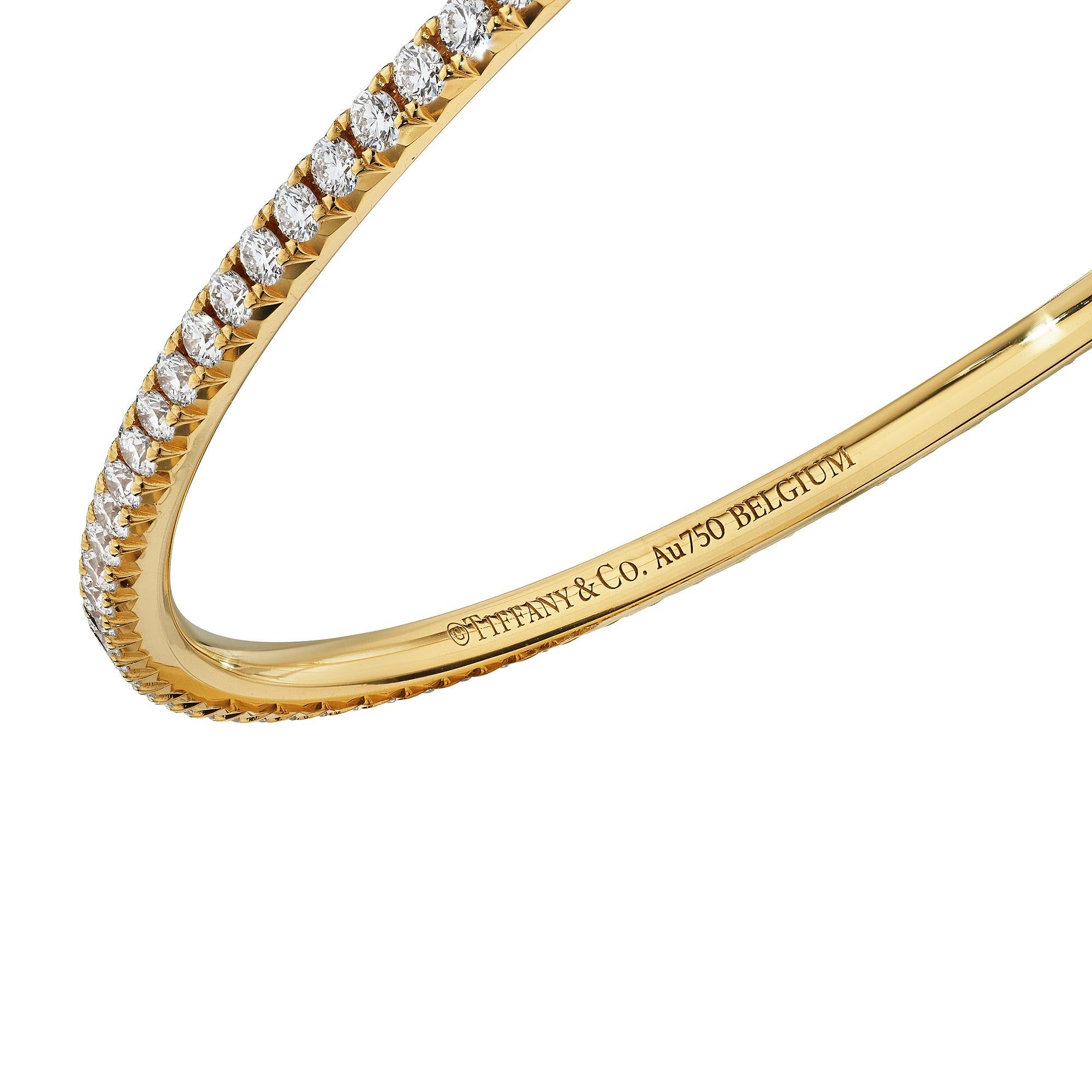 Tiffany & Co. Diamond Gold Modernist Bangle Bracelet In Excellent Condition In Greenwich, CT