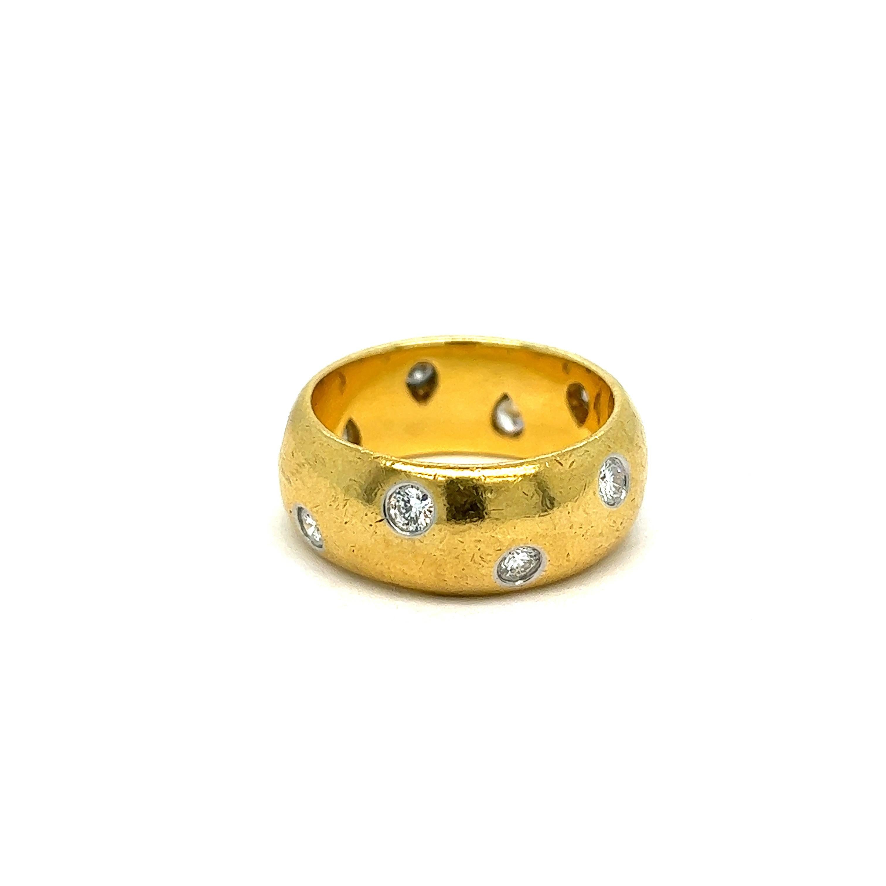 Tiffany & Co. diamond gold platinum band ring 

Round-cut diamonds, 18 karat yellow gold; marked Tiffany & Co., 750, Pt 950

Size: 6 US
Total weight: 10.8 grams