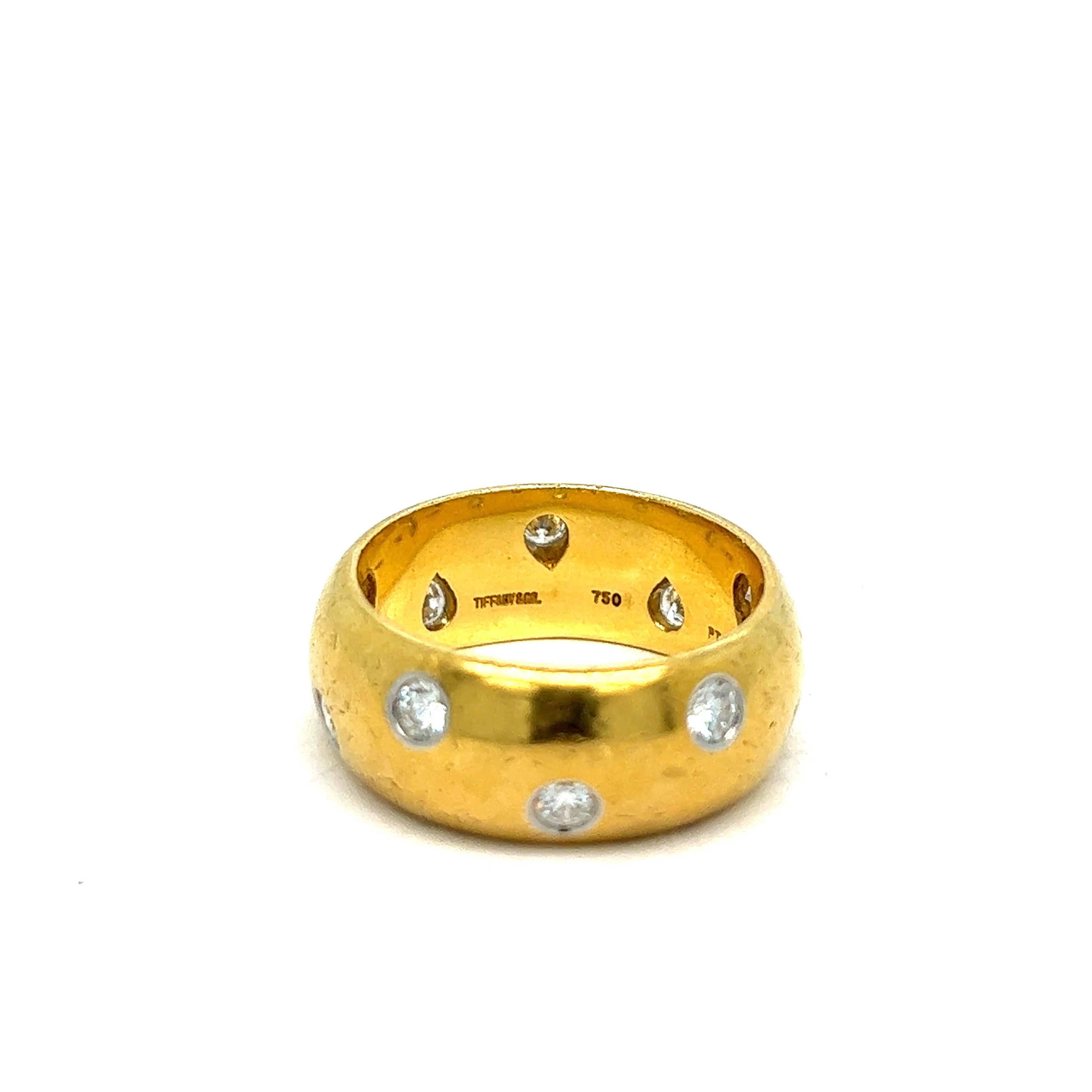 Round Cut Tiffany & Co. Diamond Gold Platinum Band Ring For Sale