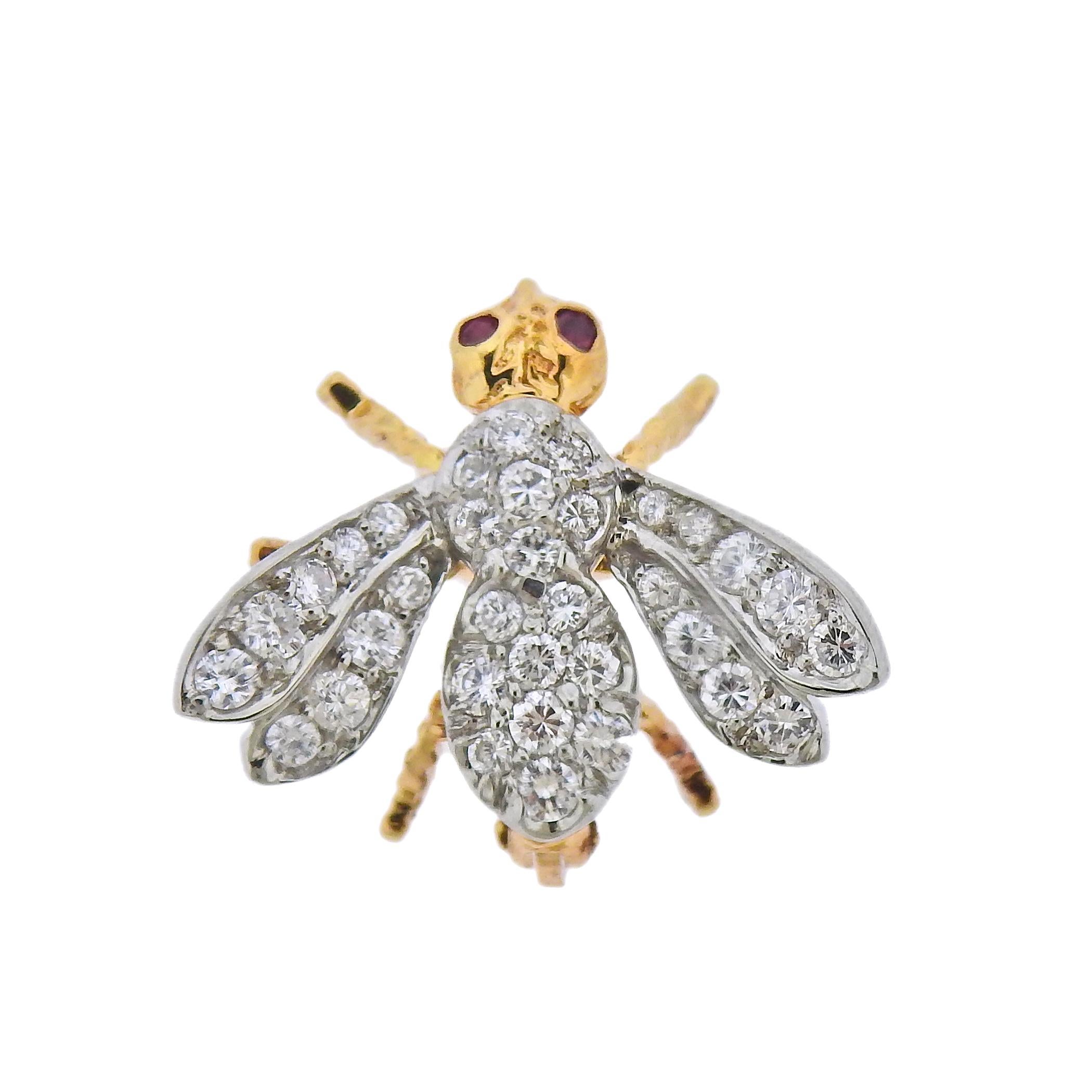 Tiffany & Co. Diamond Gold Ruby Bee Insect Brooch Pin In Excellent Condition In Lambertville, NJ