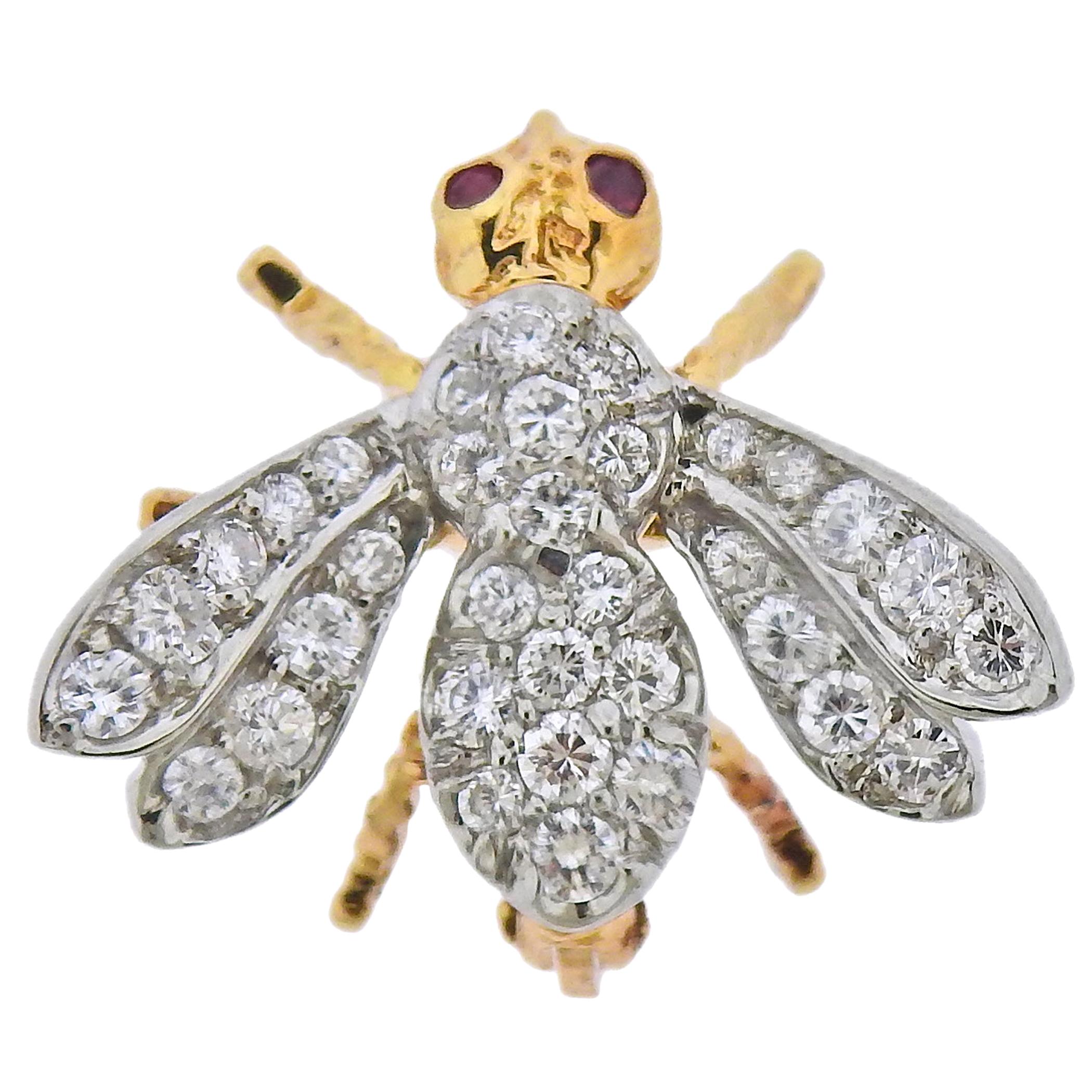 Tiffany & Co. Diamond Gold Ruby Bee Insect Brooch Pin