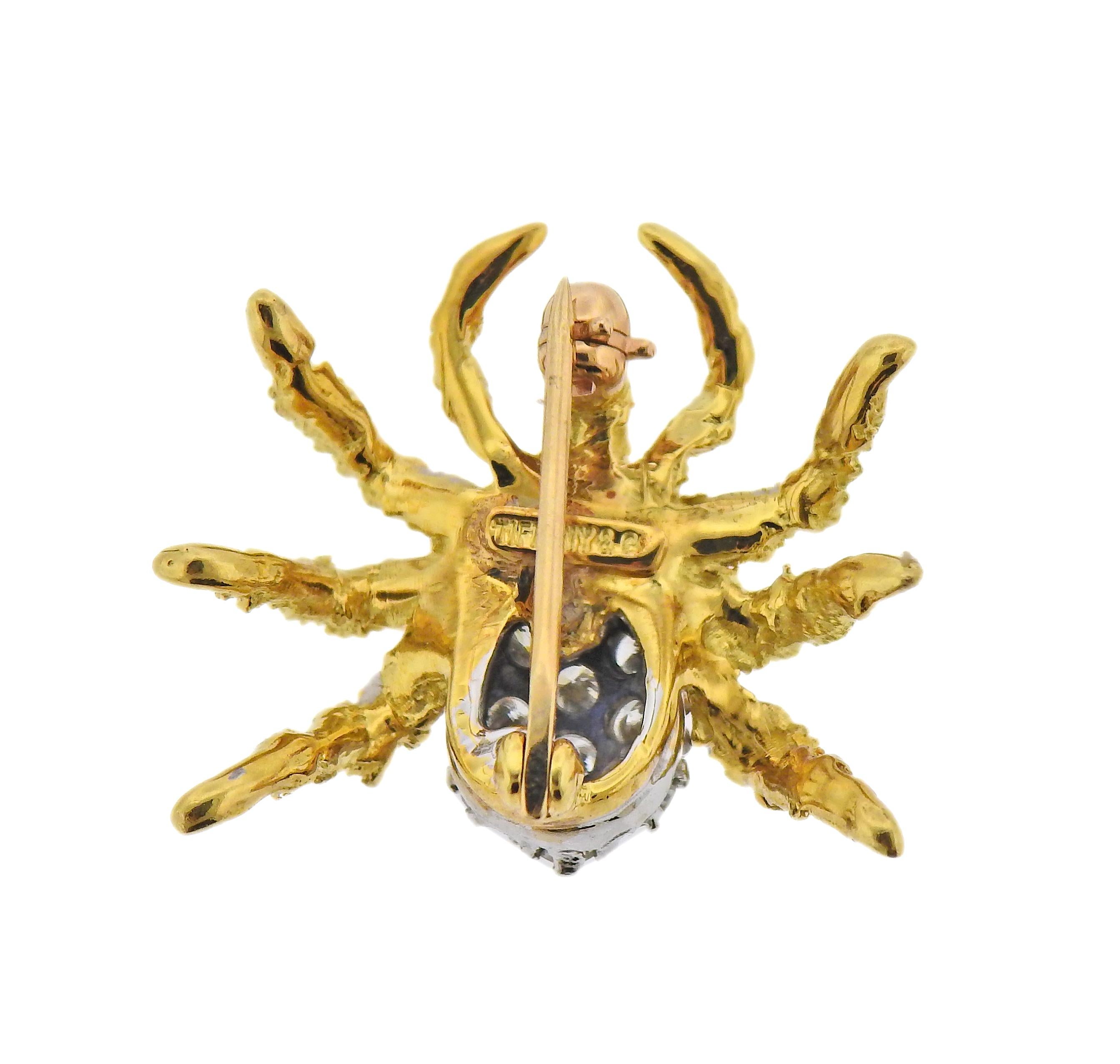 Tiffany & Co 18k gold spider brooch, with approx. 0.50cts in G/VS diamonds. Brooch is 23mm x 25mm.  Weight - 5.36 grams. Marked: Tiffany & Co, 750.