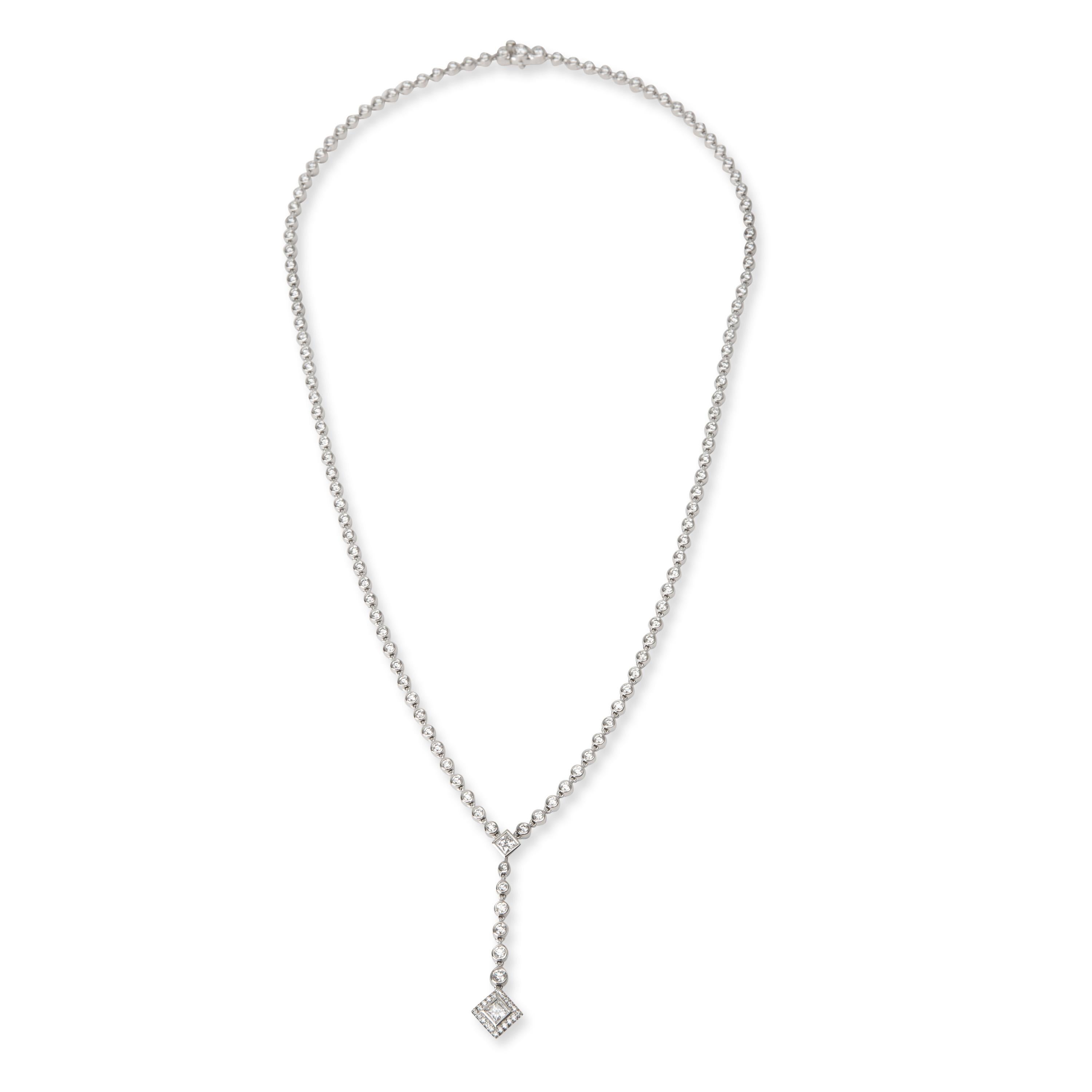 Retails for $25,000 USD. In excellent condition and recently polished. Necklace is 20 inches in length.

Brand: Tiffany & Co.
Collection/Series: Grace
Metal Type: Platinum

Gem Type: Diamond
Gem Weight 1 (cts): 4.10
Gem Shape: Mix
Gem Color: F-G
Gem