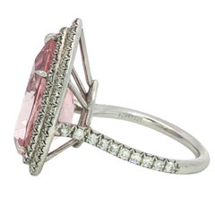 Tiffany & Co. Diamond Halo Ring Pear Shaped Morganite ~6.7ctw Size 5.5