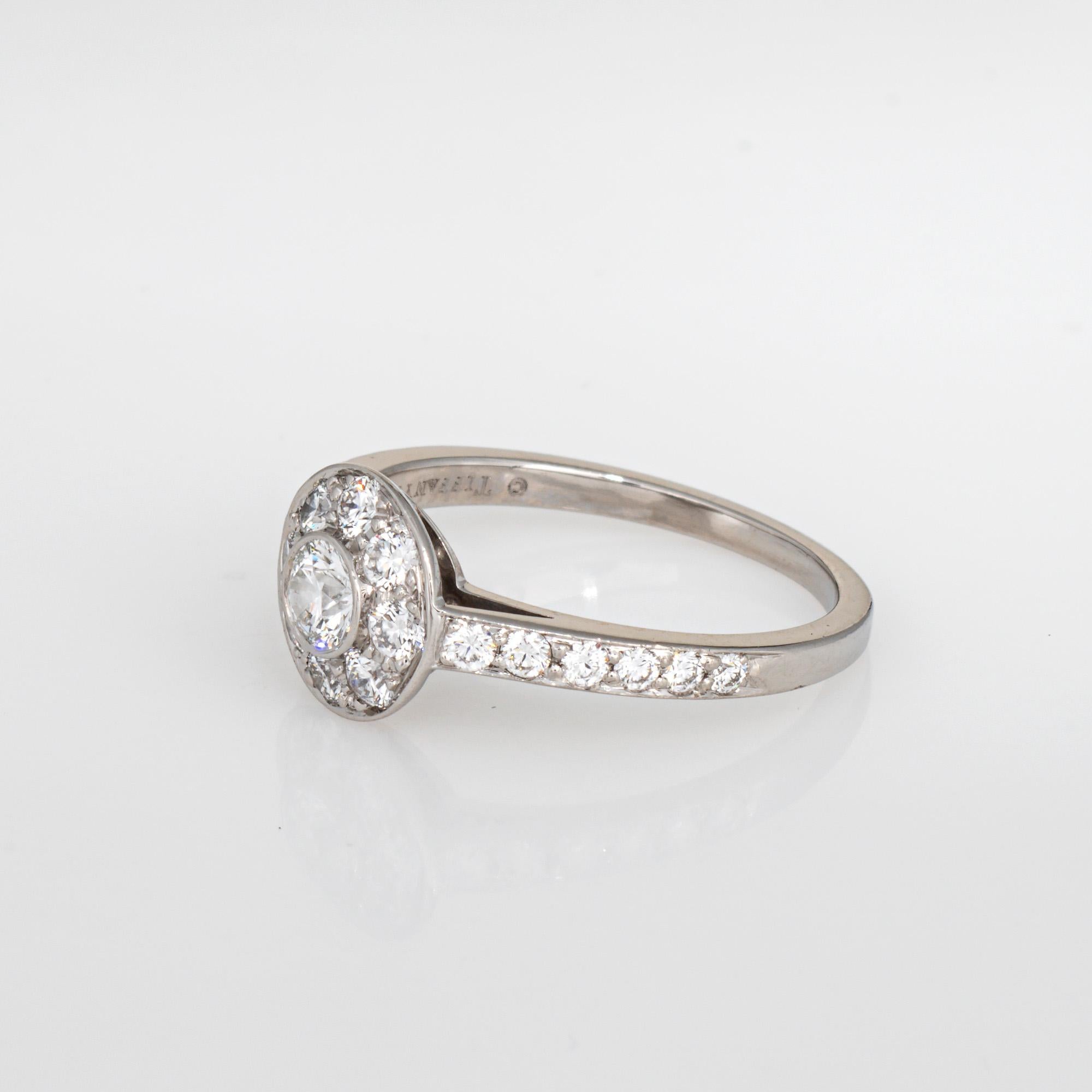 Round Cut Tiffany & Co Diamond Halo Ring Sz 5.75 Platinum Round Engagement Signed Jewelry For Sale