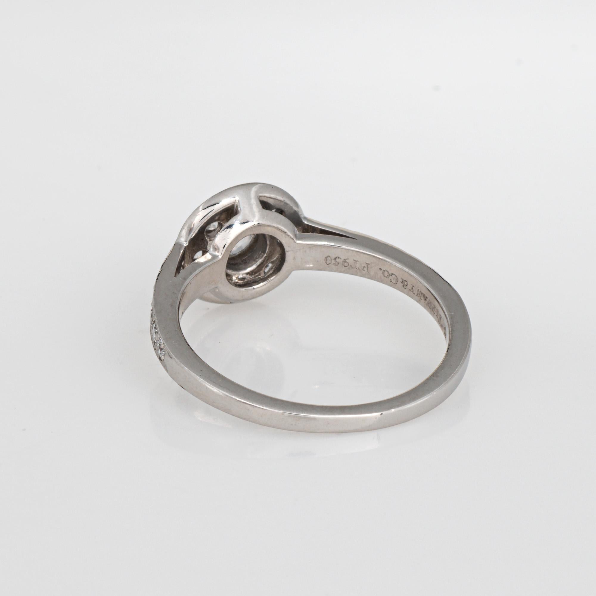 Tiffany & Co Diamond Halo Ring Sz 5.75 Platinum Round Engagement Signed Jewelry In Good Condition For Sale In Torrance, CA