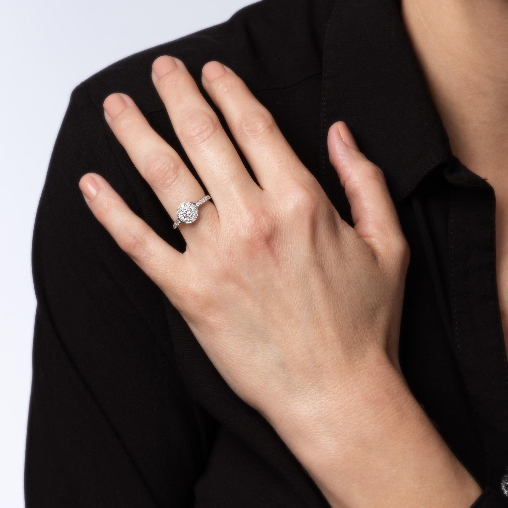 Women's Tiffany & Co Diamond Halo Ring Sz 5.75 Platinum Round Engagement Signed Jewelry For Sale