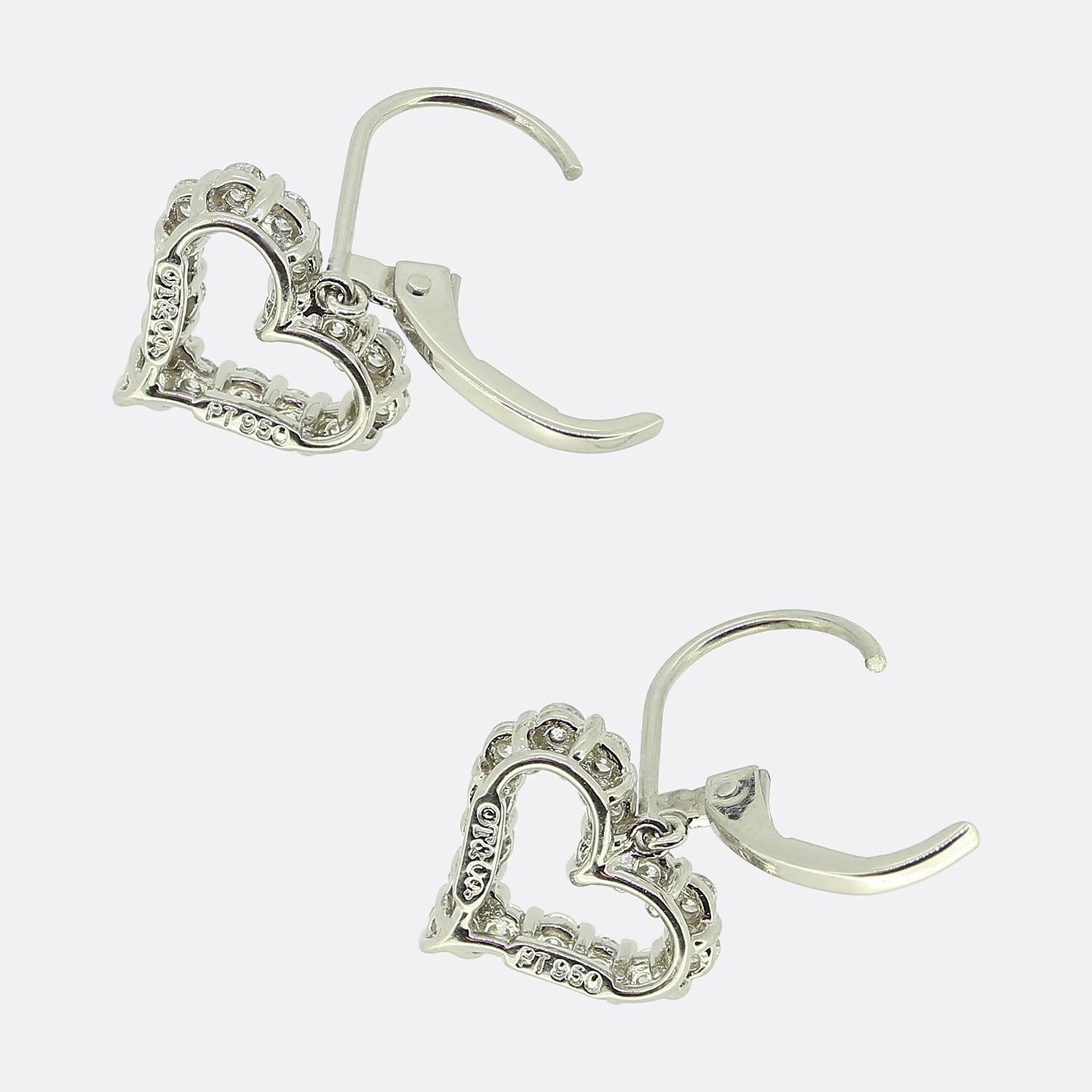 Brilliant Cut Tiffany & Co. Diamond Heart Drop Earrings For Sale