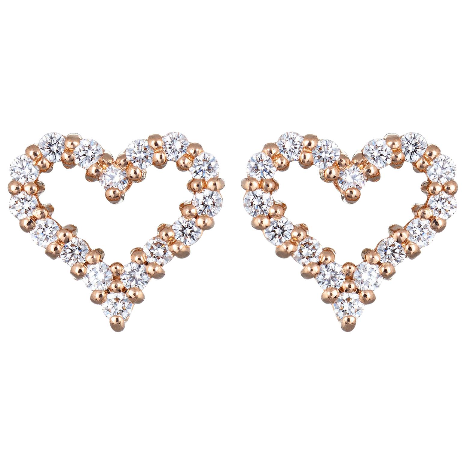 Tiffany & Co Diamond Heart Earrings 18 Karat Rose Gold Extra Mini Estate Jewelry