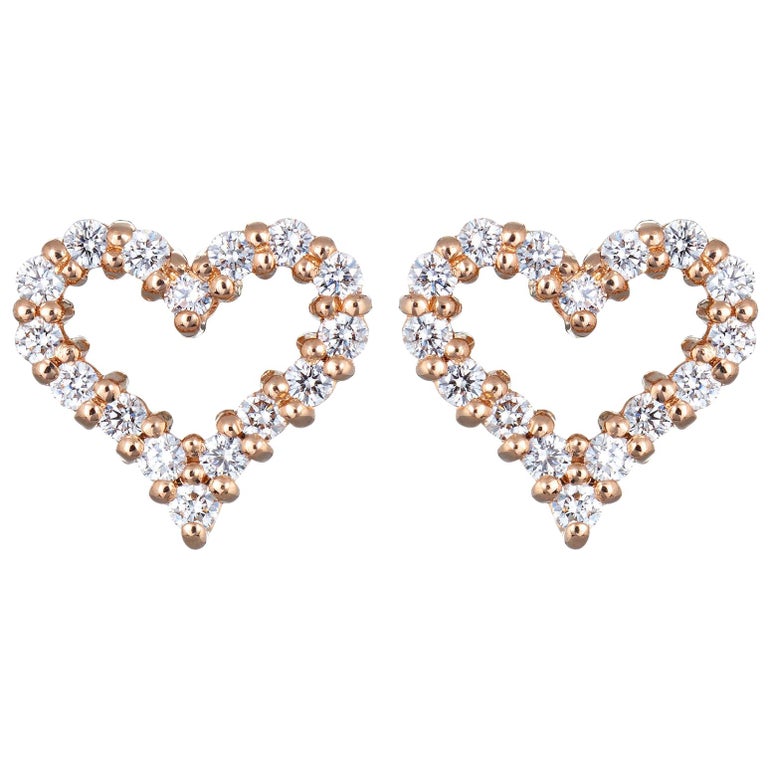 Tiffany and Co Diamond Heart Earrings 18 Karat Rose Gold Extra Mini ...