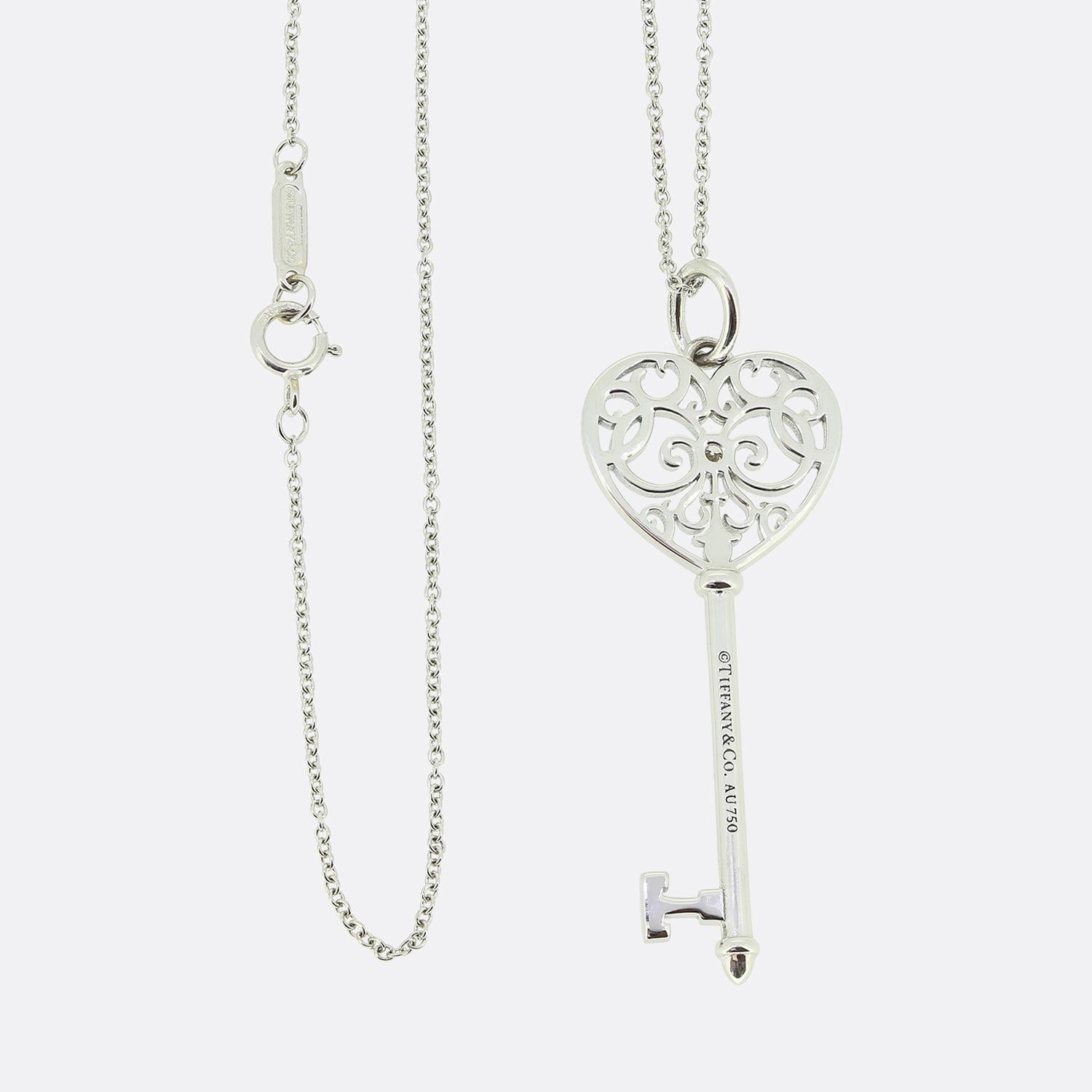 Brilliant Cut Tiffany & Co. Diamond Heart Key Necklace For Sale