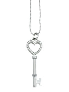 Tiffany & Co. Diamond Heart Key Pendant with Bead Chain in 18 Karat White Gold
