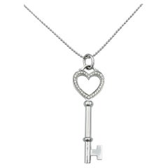 Tiffany & Co. Diamond Heart Key Pendant with Bead Chain in 18 Karat White Gold