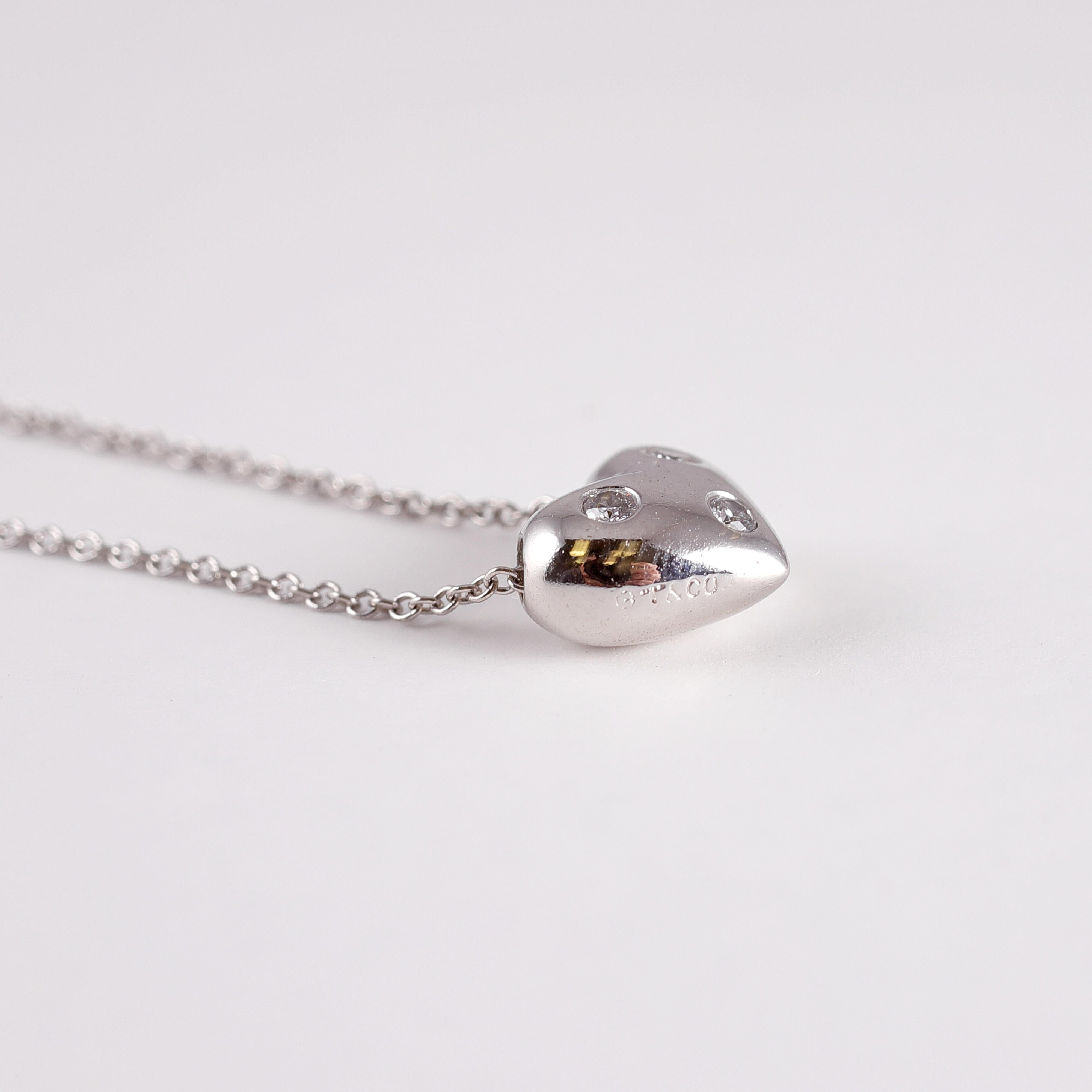 Round Cut Tiffany & Co. Diamond Heart Necklace in Platinum