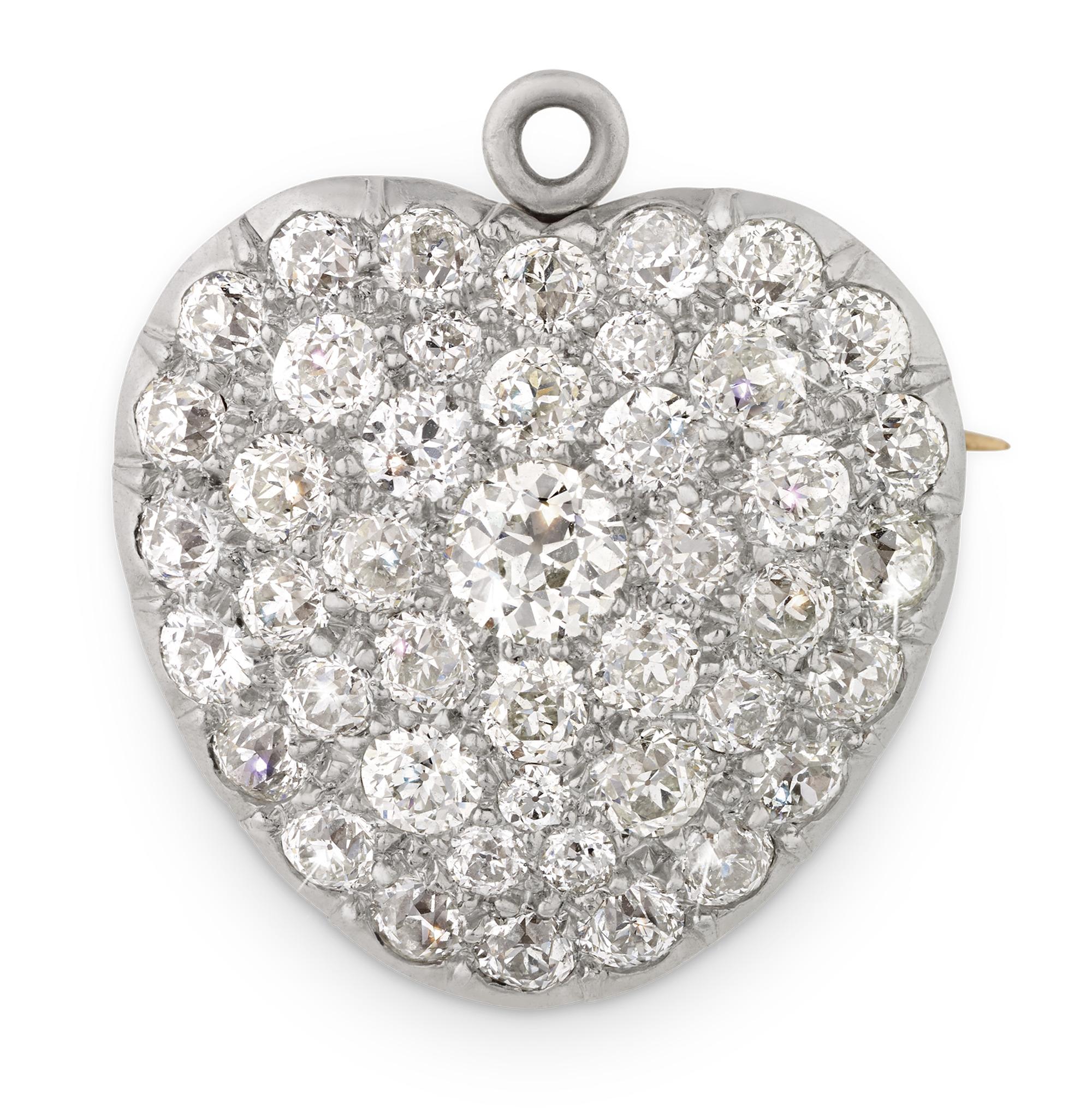 Old European Cut Tiffany & Co. Diamond Heart Pendant, 4.00 Carats For Sale