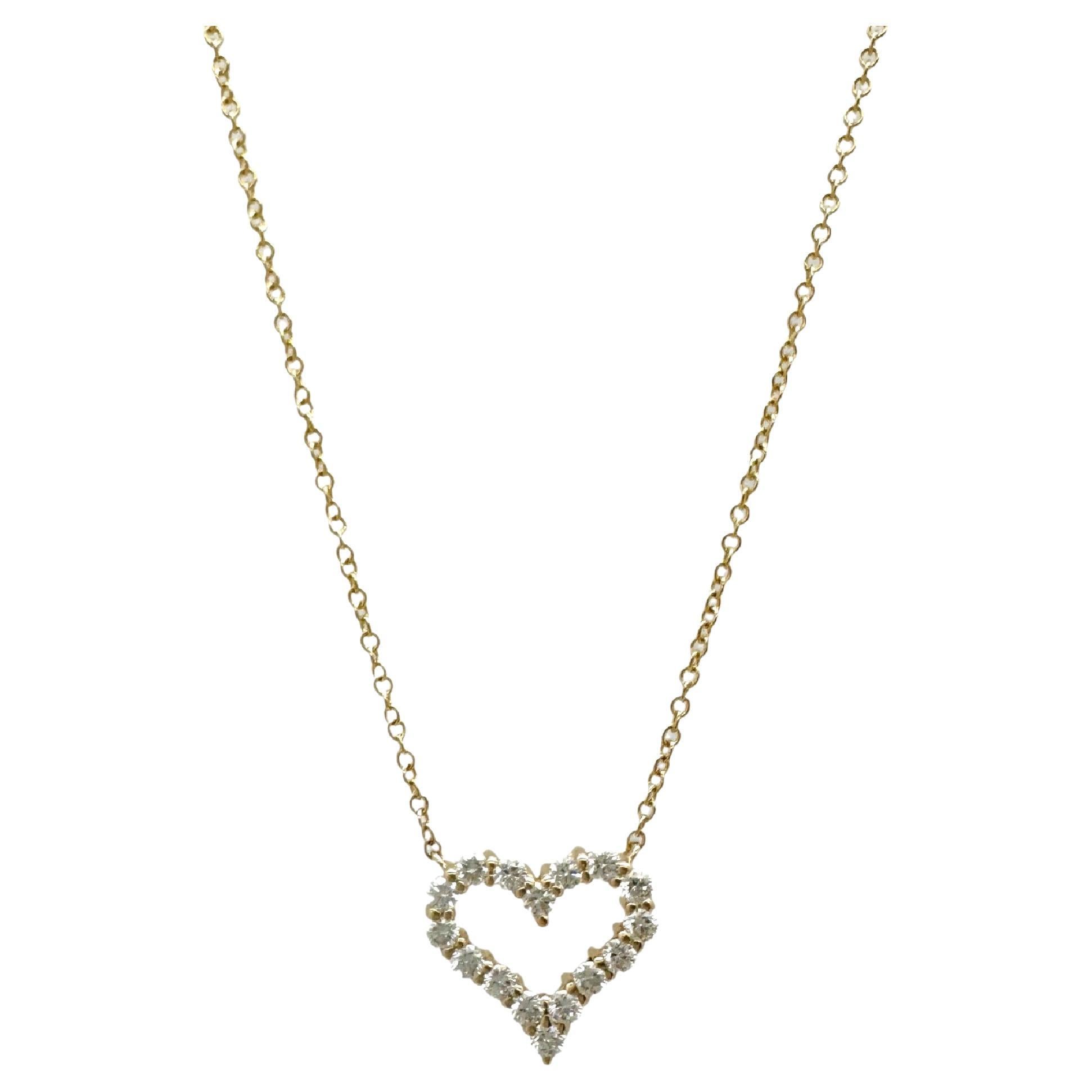 Tiffany & Co. Diamond Heart Pendant Necklace 18k Rose Gold Size MINI