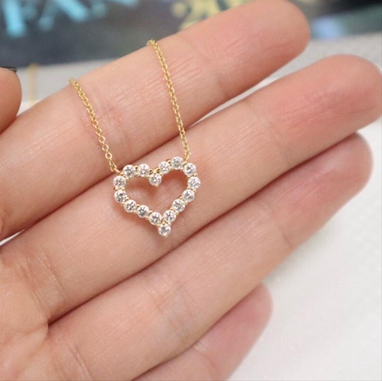 Tiffany and Co. Diamond Heart Pendant Necklace in 18 Karat Yellow Gold