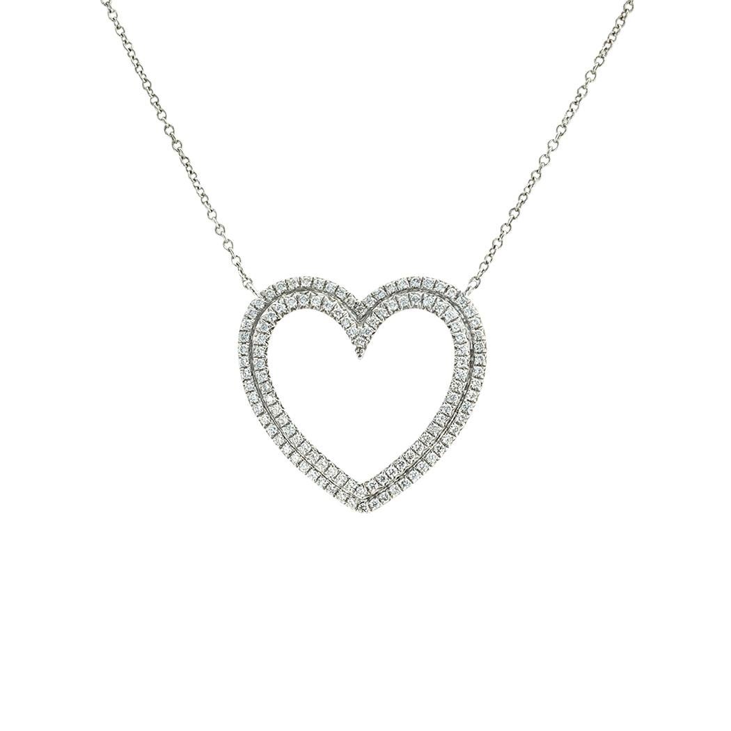  Tiffany & Co two-row micro-set diamond heart-shaped necklace. Jacob's Diamond & Estate Jewelry.

ABOUT THIS ITEM:  #N-DJ116i. Scroll down for specific details. This heart-shaped pendant necklace by Tiffany & Co. is an ideal choice for any woman who