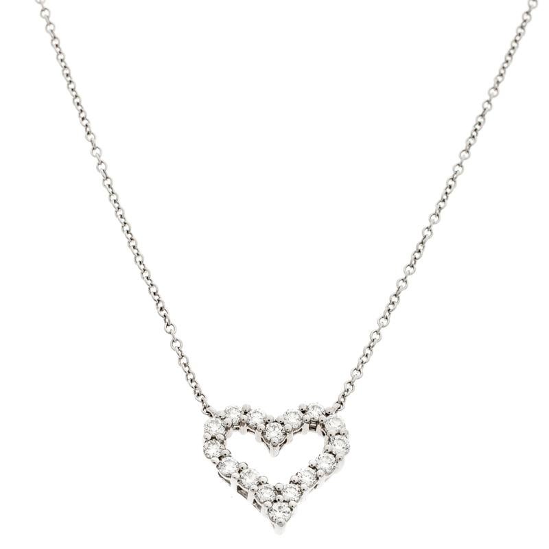 Contemporary Tiffany & Co. Diamond Heart Platinum Pendant Necklace