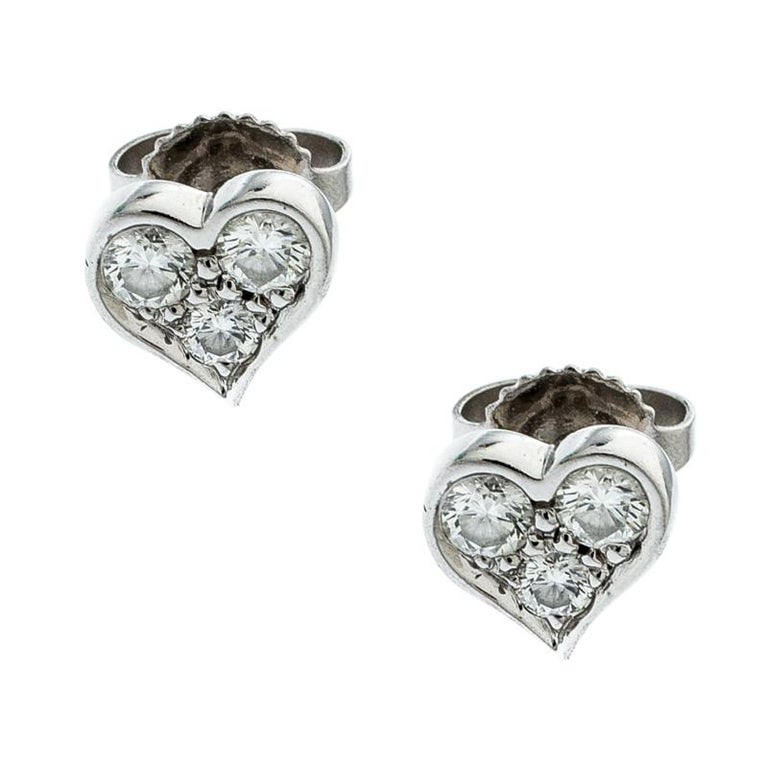 Tiffany And Co Diamond Heart Platinum Stud Earrings For Sale At