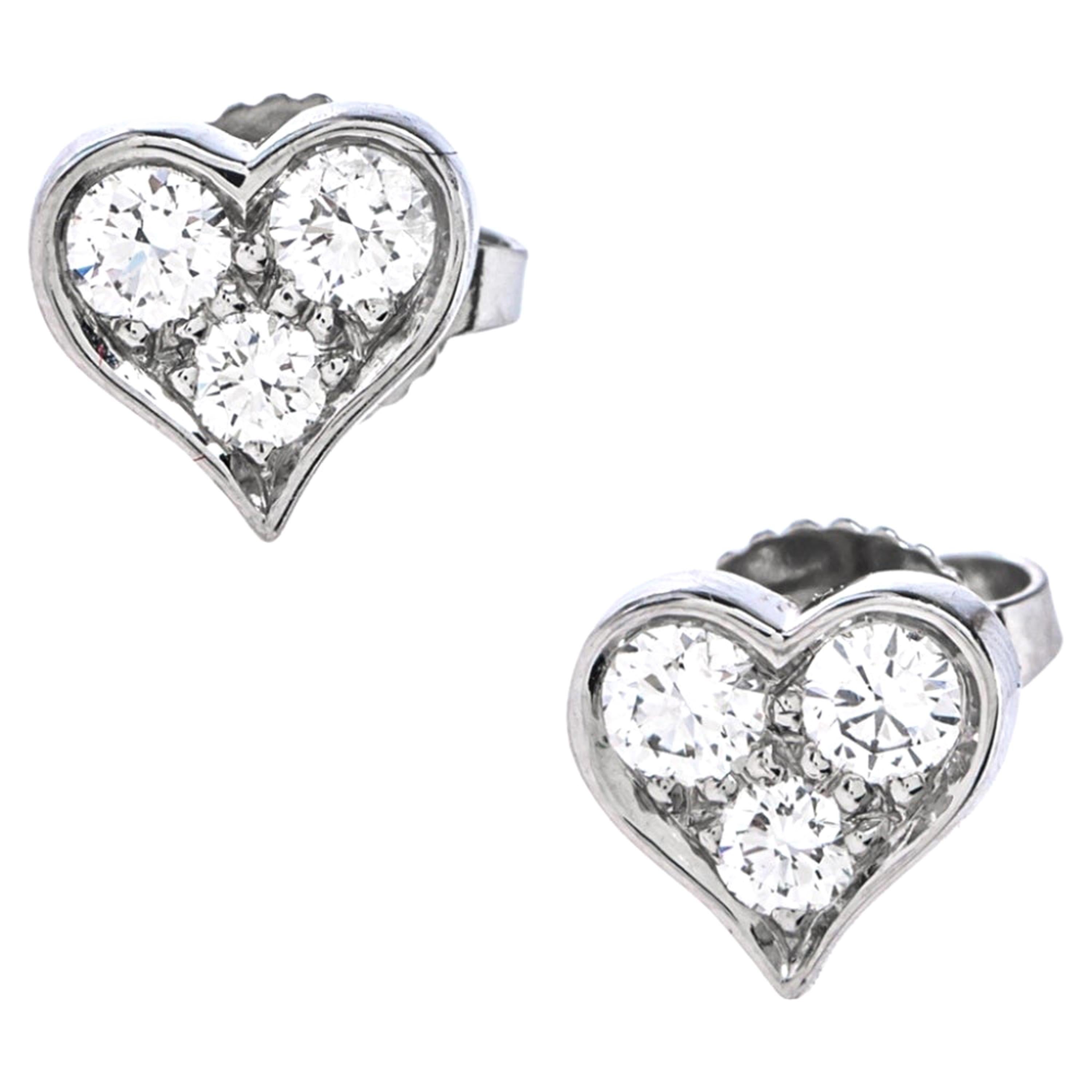 Tiffany & Co. Diamond Heart Platinum Stud Earrings