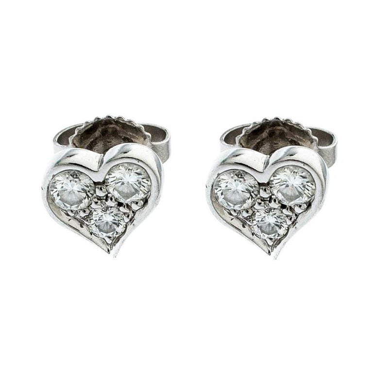 Tiffany and Co. Diamond Heart Platinum Stud Earrings For Sale at 1stDibs